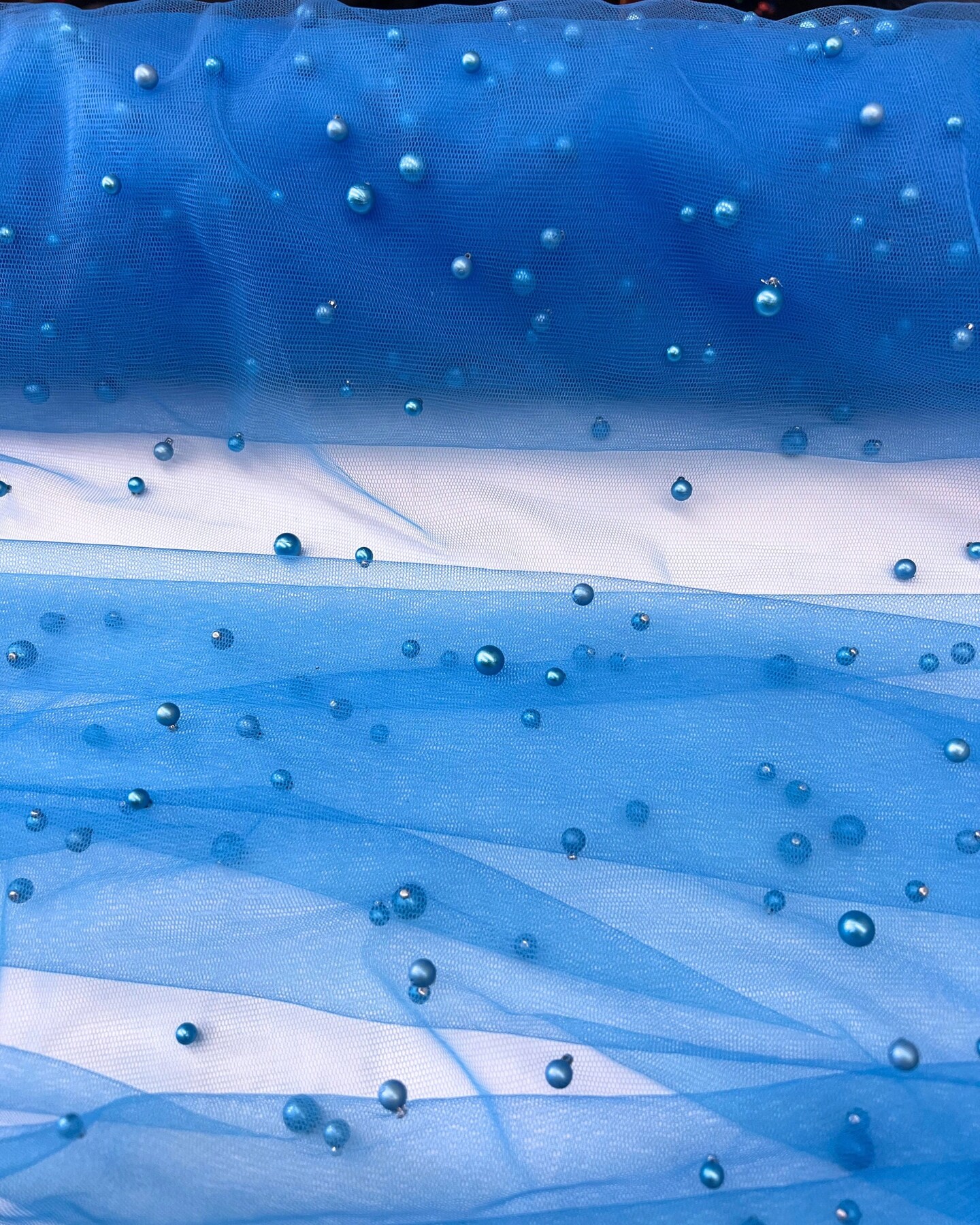 Blue Pearl Tulle Fabric by the Yard, 60" Wide Soft Pearl Scattered Mesh