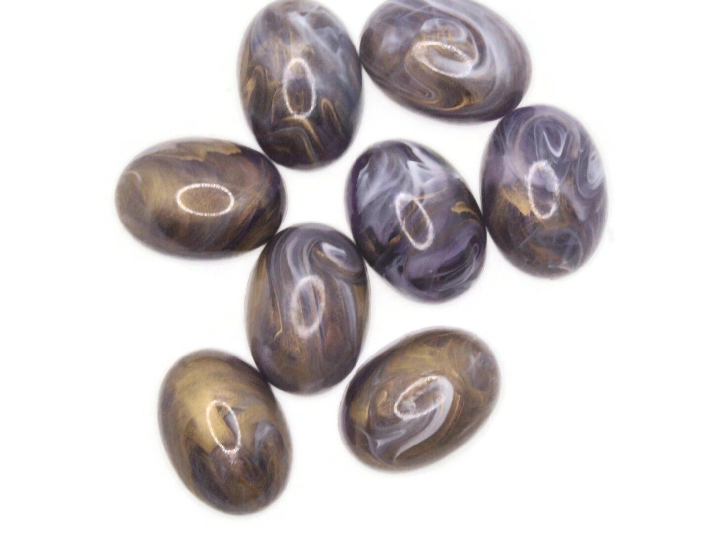 8 25mm x 18mm Purple and Brown Swirling Oval Vintage Lucite Cabochons