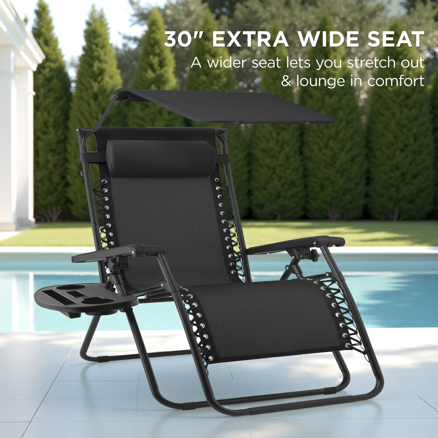 Best Choice Products 30” Extra Wide Folding Zero Gravity Patio Lounge Chair w/Adjustable Canopy Shade
