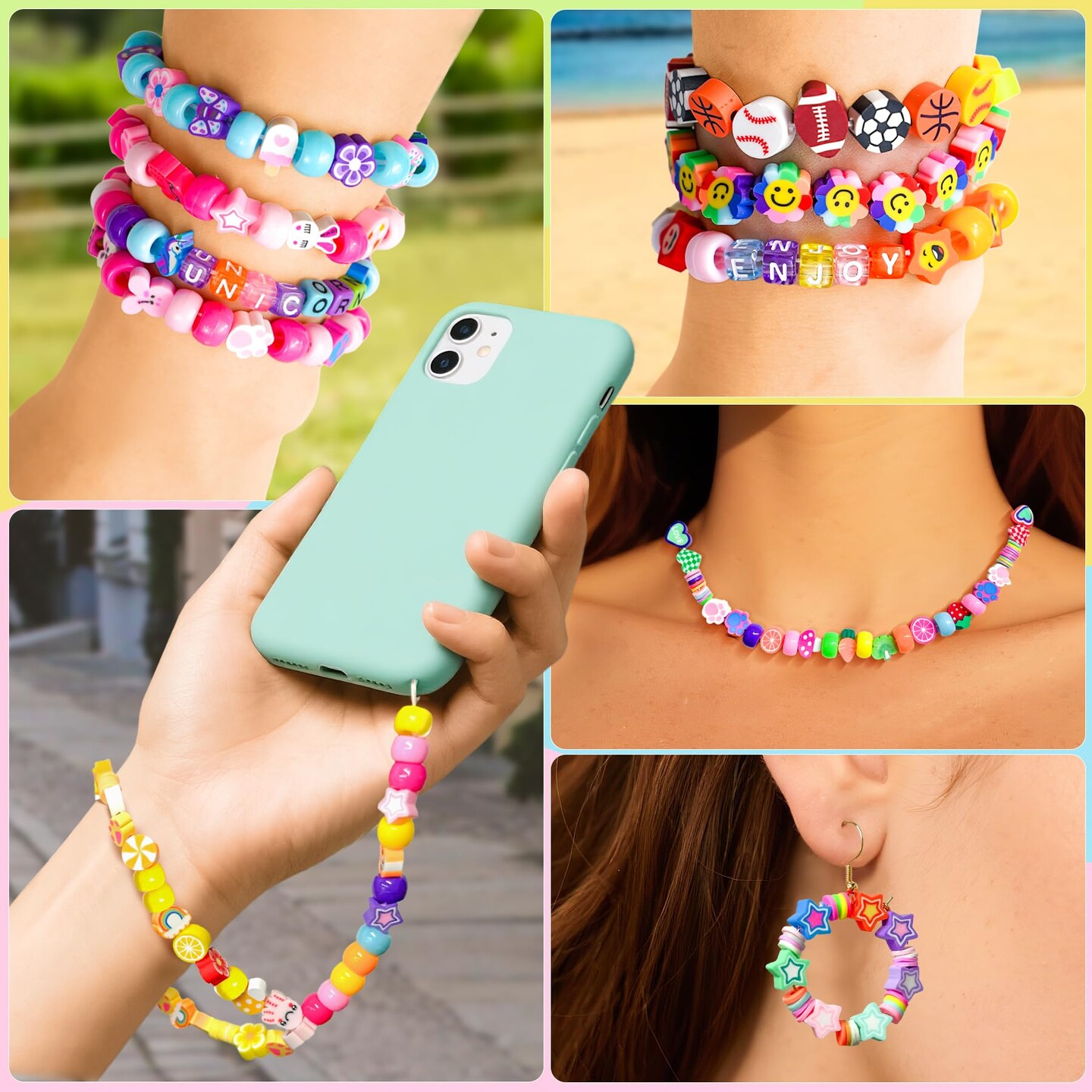 1200 Pcs Polymer Clay Beads Bracelet Making Kit, 25 Style Animal Fruit Flower Butterfly Bunny Pony Letter Beads Charms for Jewelry Making, DIY Art and Crafts Toys Gifts for 4+ Year Old Kids