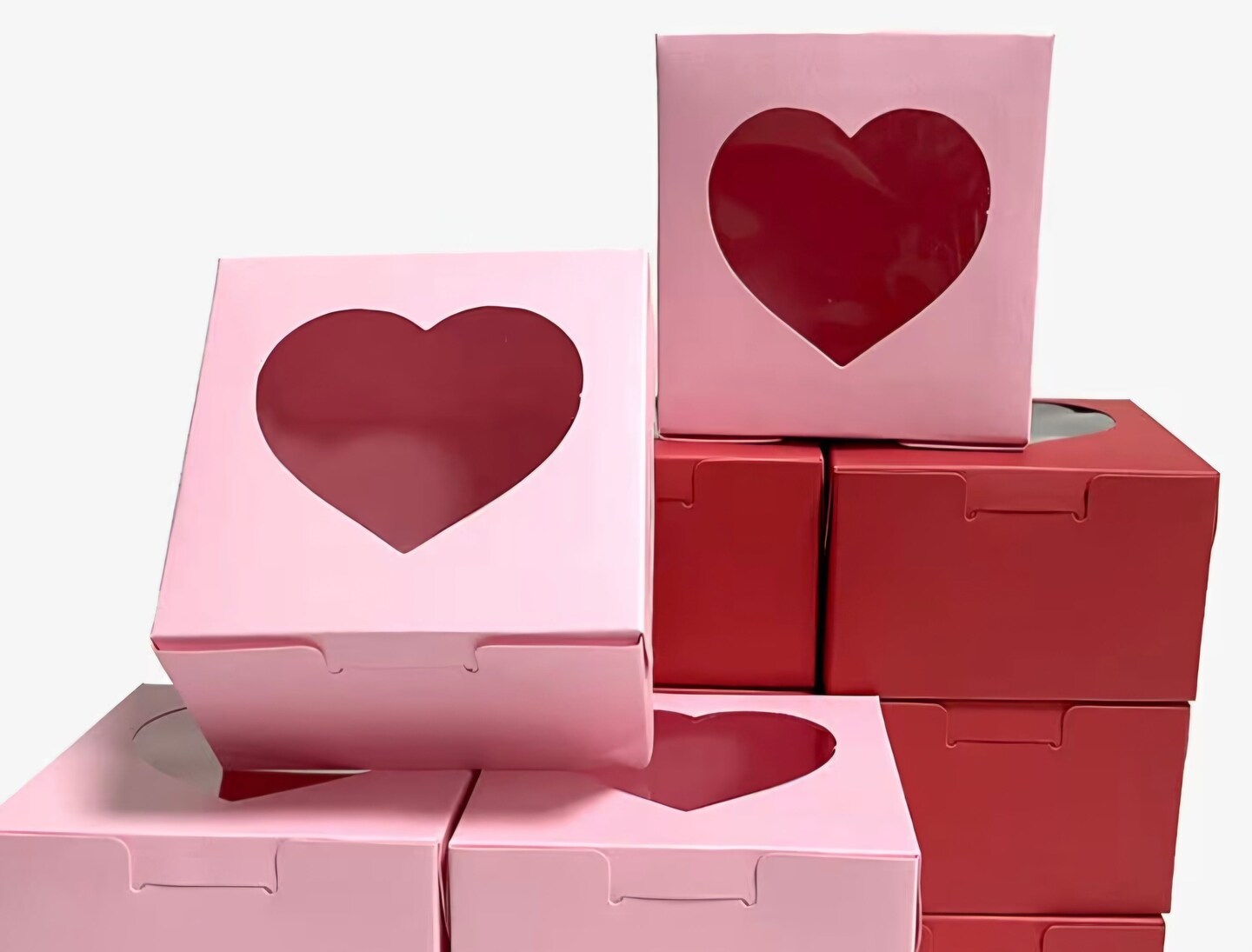 Valentine's Heart Window Treat Boxes – Pink & Red (Set of 4