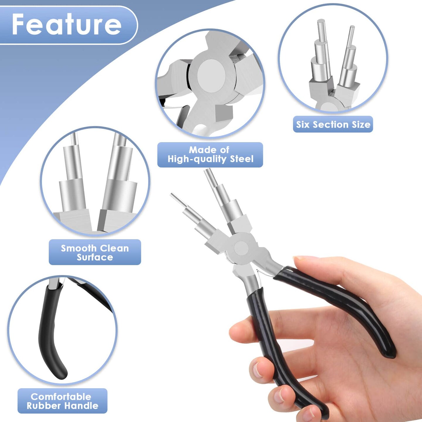 Bail Making Pliers, 6 in 1 Round Nose Pliers for Making Jump Rings, Wire Wrapping, Jewelry Making, Loop Making, Forming Bends