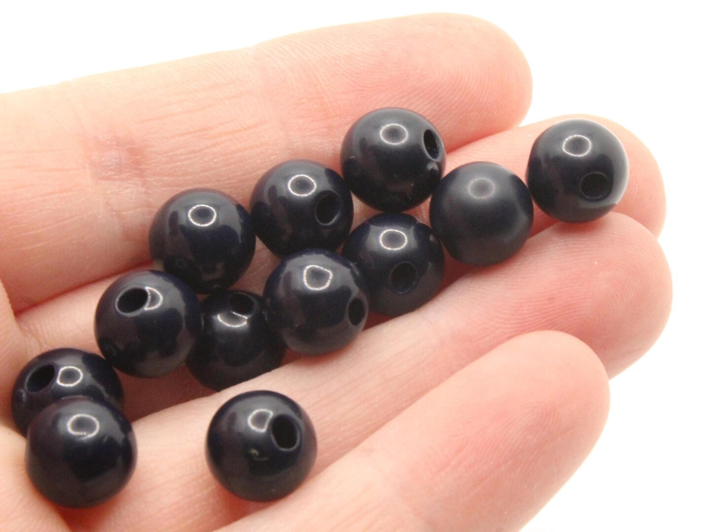 12 9mm 3/8 Inch Round Black Vintage Lucite Ball Buttons