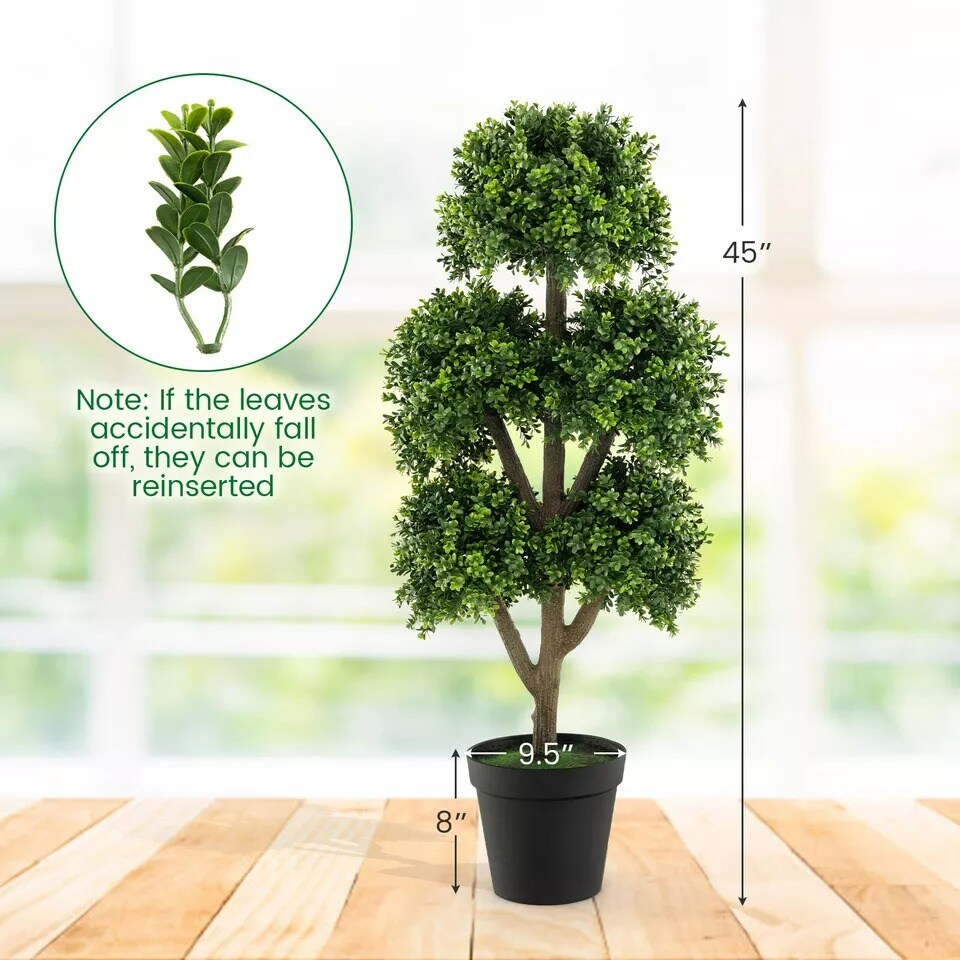 45&#x22; Tall Fake Potted Boxwood Tree w/ 5 Ball-Shaped Topiaries Home Office