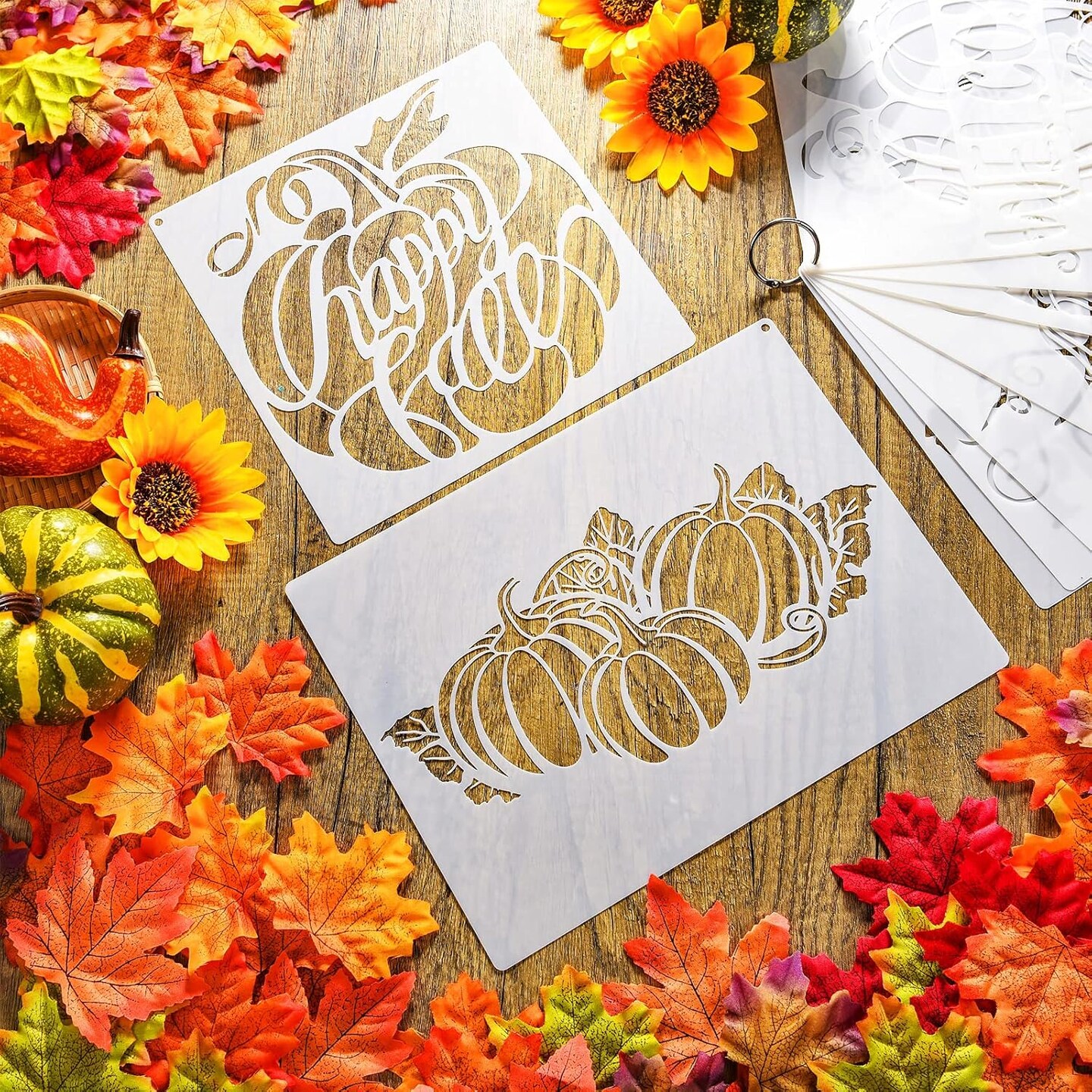 9 Pieces Fall Pumpkin Stencil for Painting Reusable