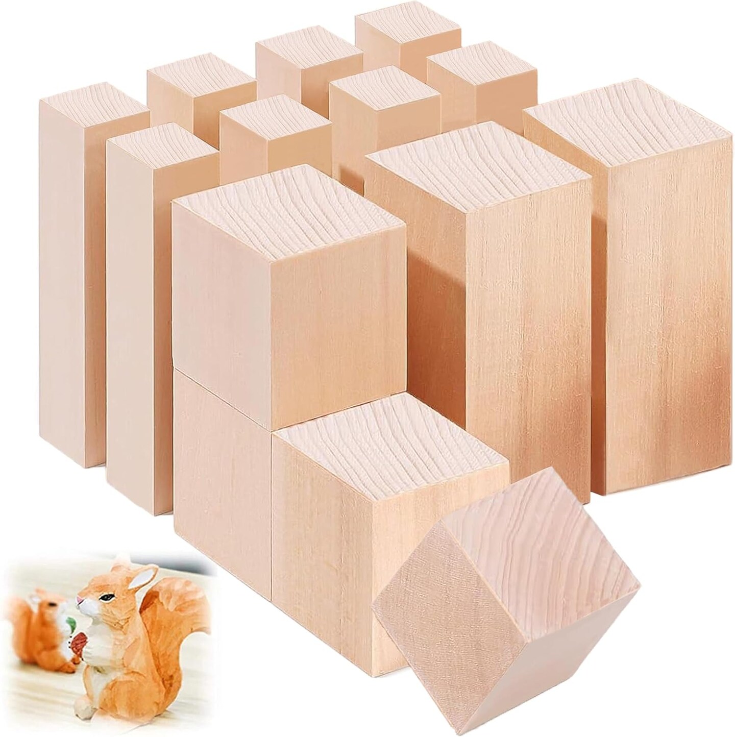 14Pcs Basswood Carving Blocks (2x2x2,4x1x1,4x2x2) in