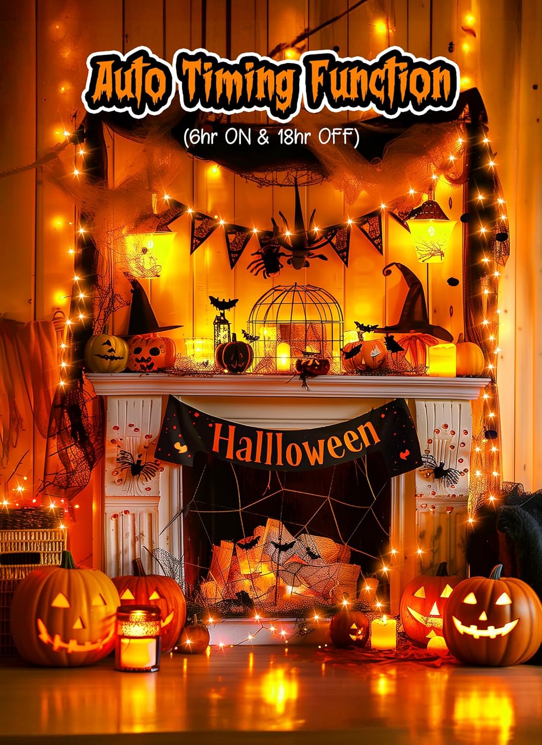 Halloween Fairy Lights, 33Ft 100 LED Battery Operated Fairy Lights