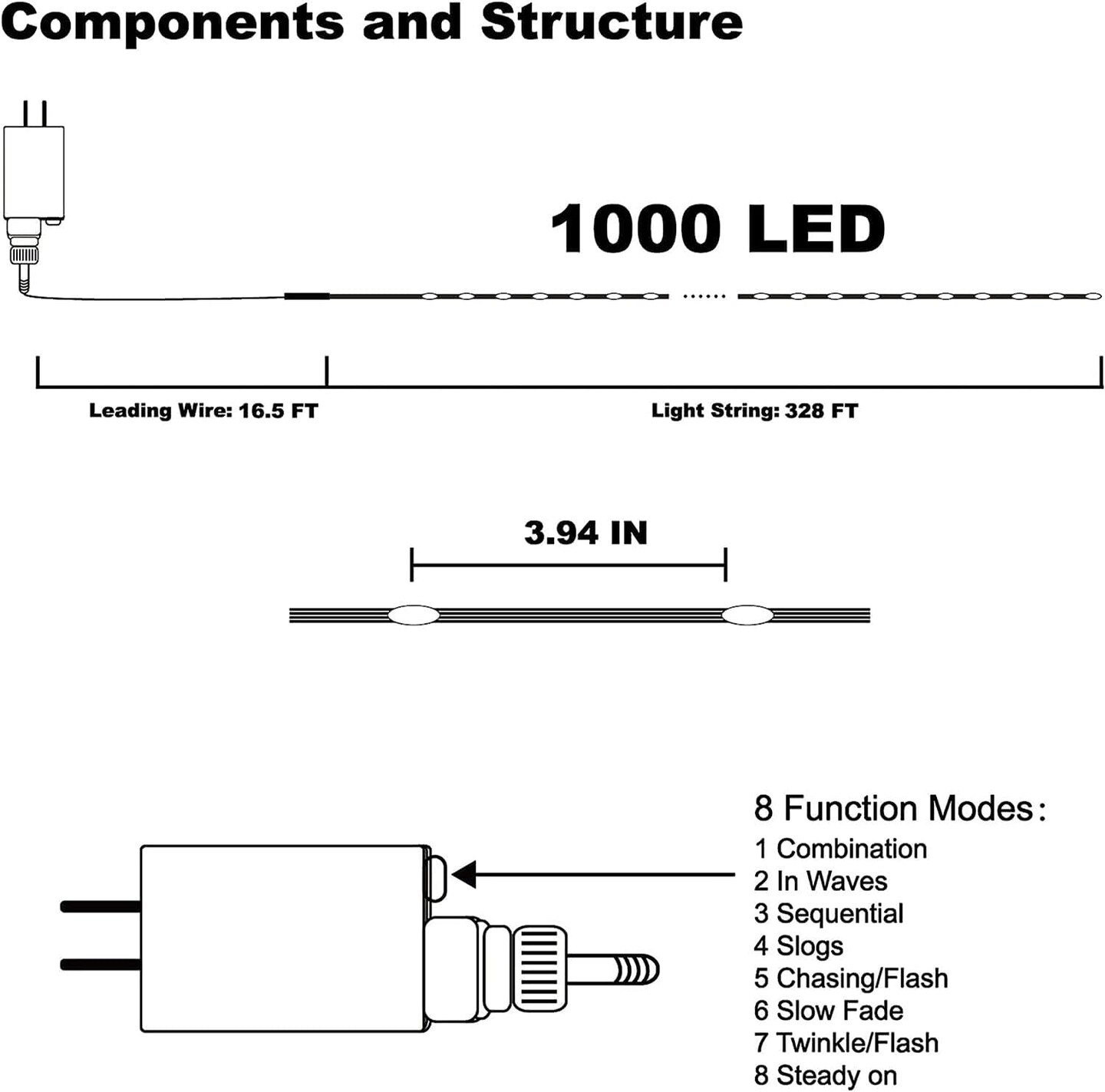 328 FT 1000 LED Orange Halloween String Lights – Outdoor/Indoor Decor with 8 Modes & Memory Function (Orange)