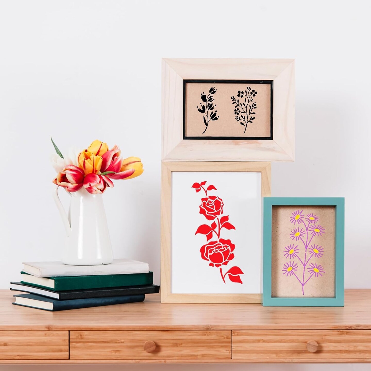 32 Pcs Wildflower Stencils for Painting on Wood, Reusable Flower Leaf