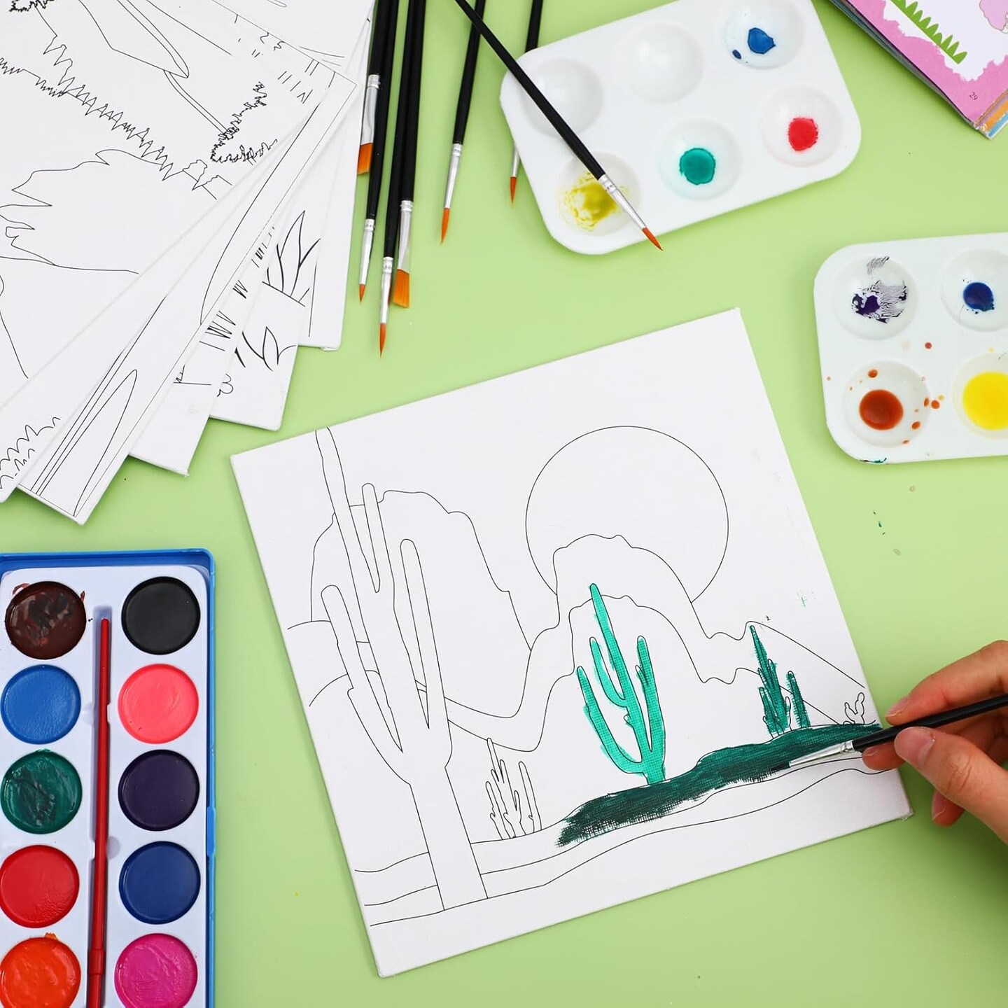 12 Pcs Pre Drawn Canvas Set for Adults(Landscape,8 x 8 Inch)