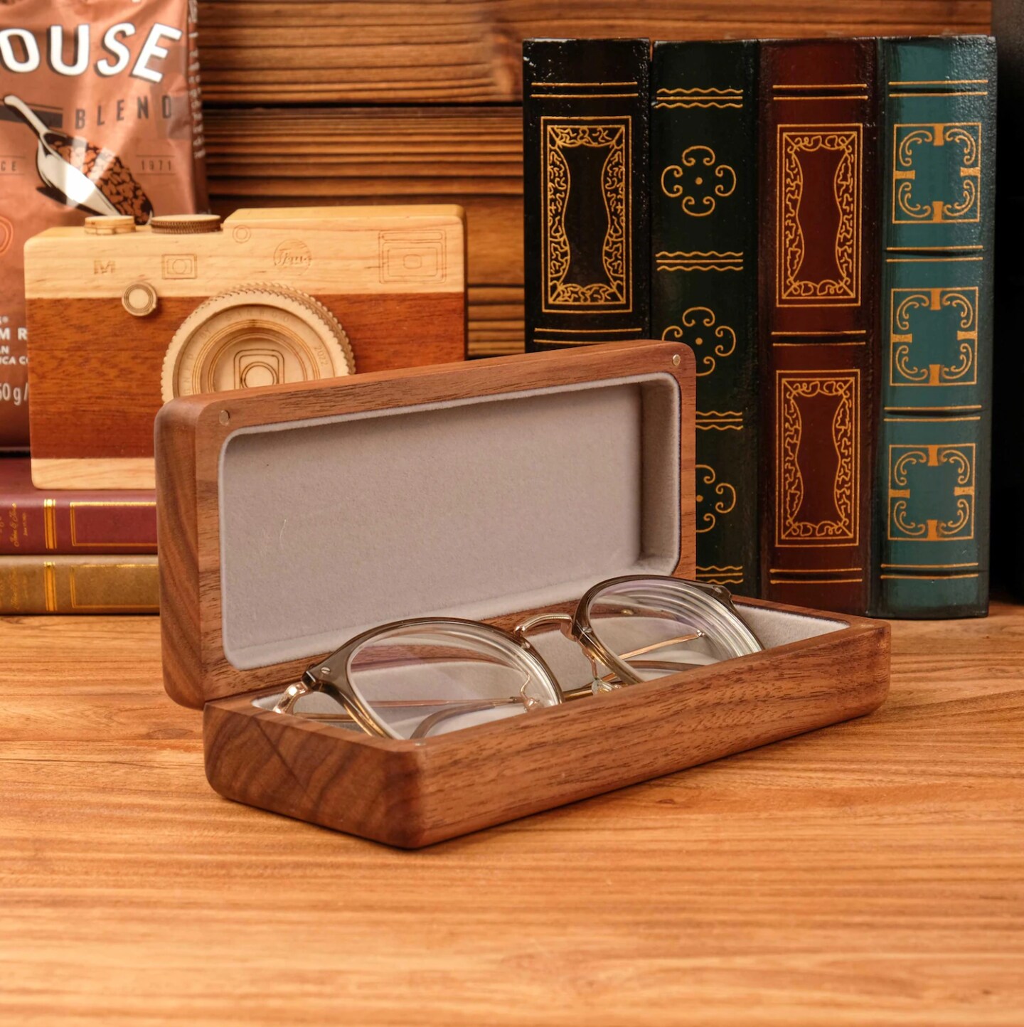 Personalized Walnut Sunglasses Box, Wooden Eyeglasses Case With