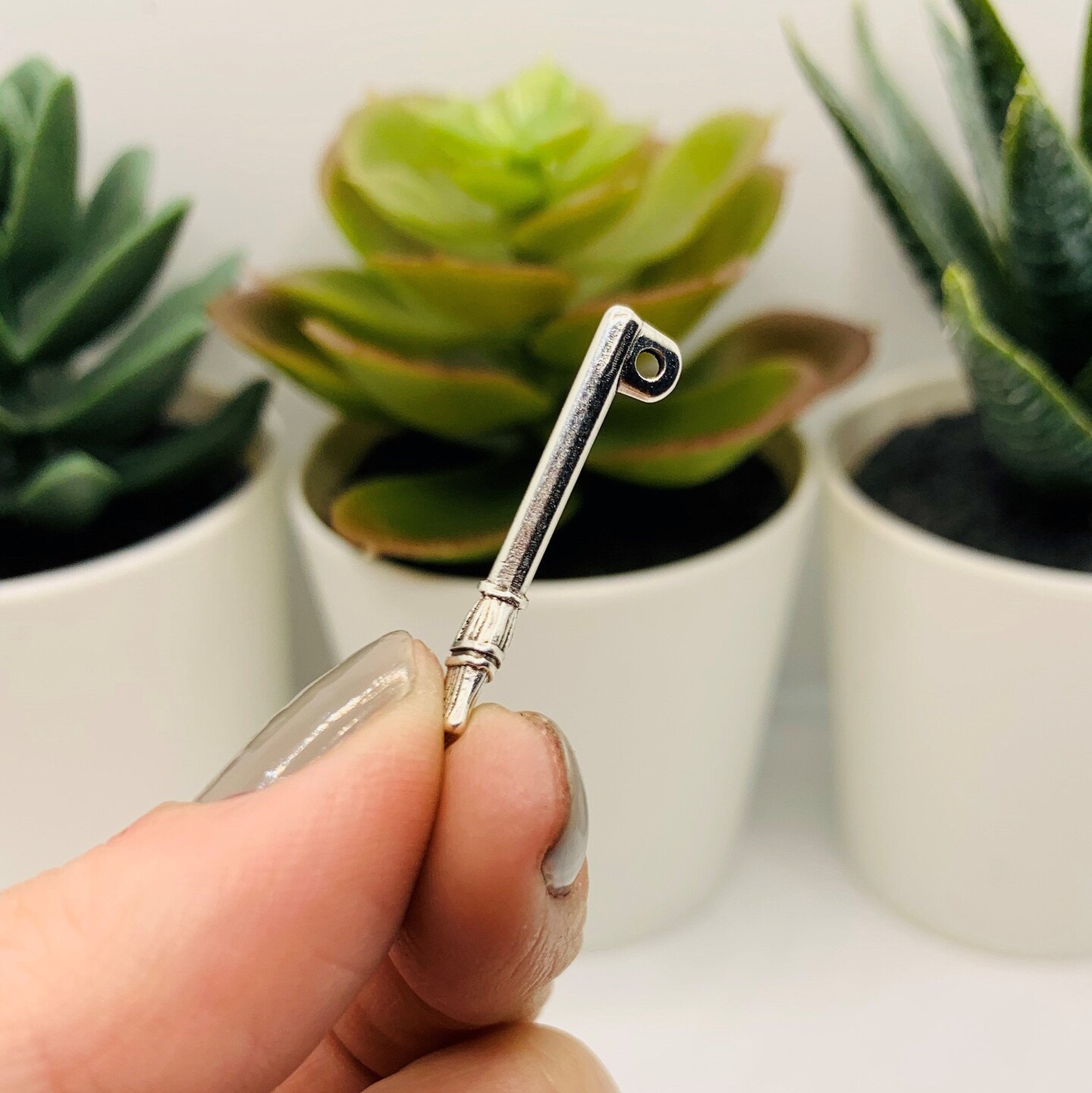 Silver Witch Halloween Broom 3D Charms, 27x10mm