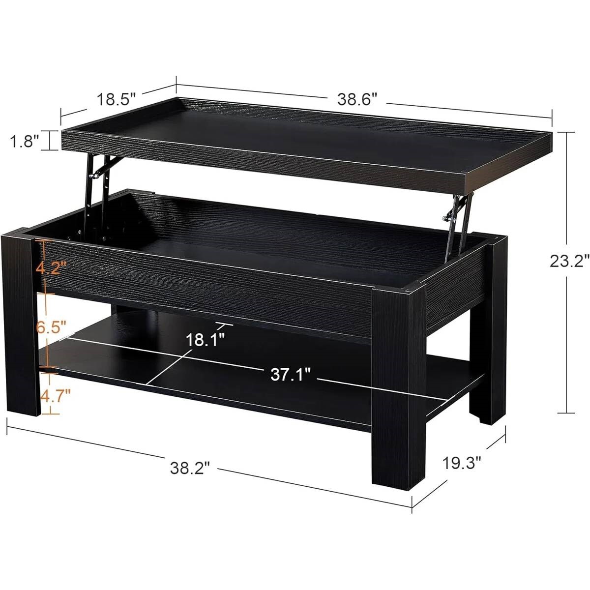 Modern Adjustable Lift Top Coffee Table with Hidden Storage Shelf for Living Room and Office