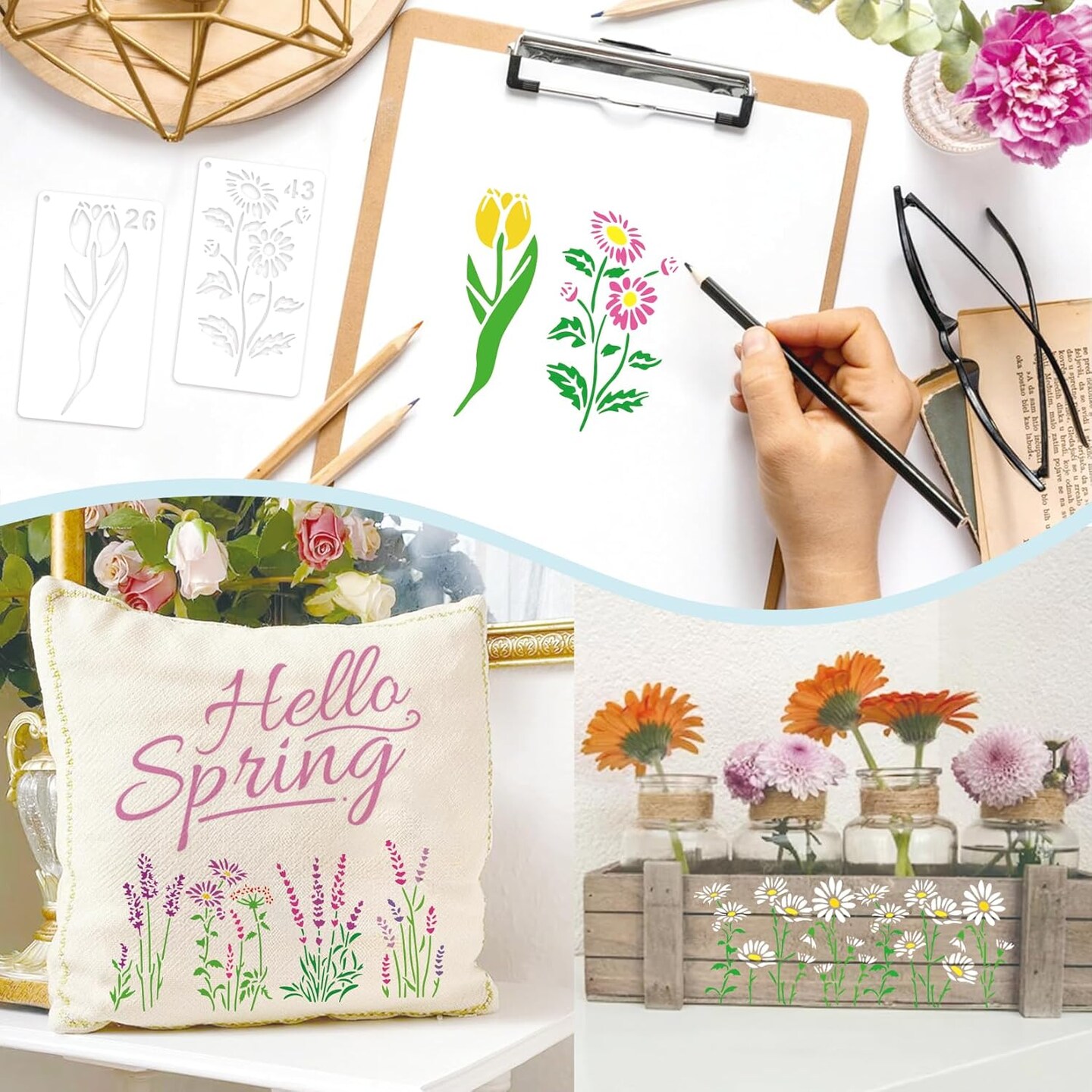 60pcs Small Floral Stencils for Painting on Wood Reusable Flower Wildflower Stencil (floral60)