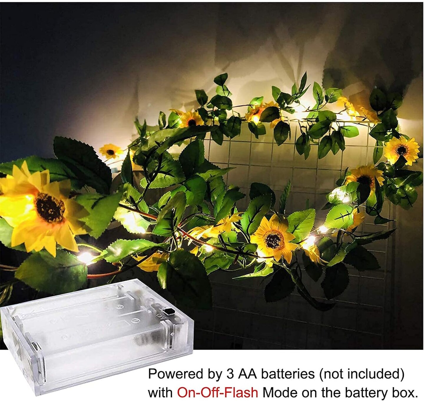 6.56ft Sunflower Garland String Lights – 20 LED Artificial Silk Sunflower Vine Fairy Lights with 9 Flower Heads for Indoor Bedroom, Garden, Party & Wedding Decor
