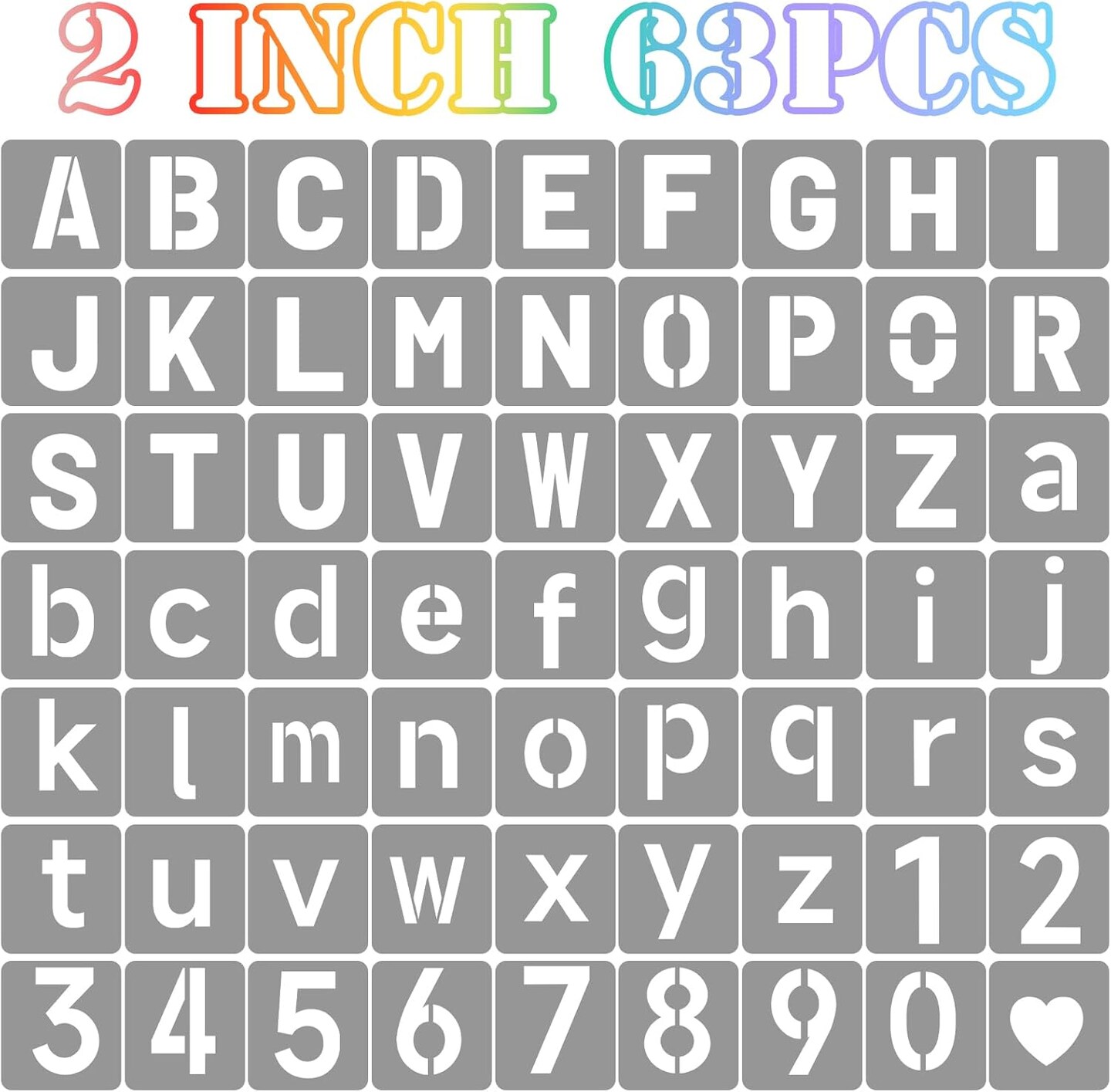 63 Pcs - 2 Inch Letter Stencils Symbol Numbers Craft Stencils