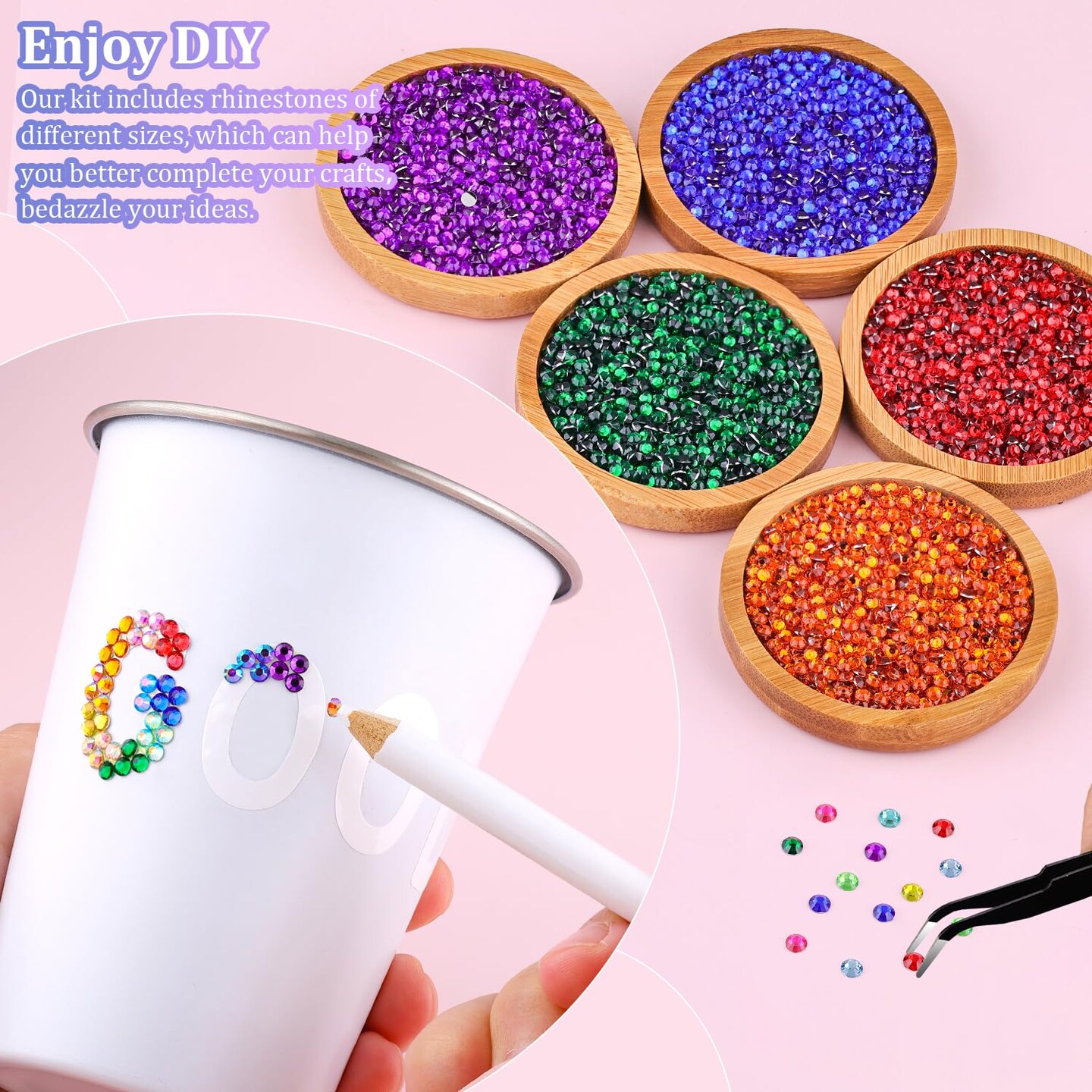 24000Pcs 3mm Flatback Resin Rhinestones with B7000 Glue & Tweezers – Multicolor