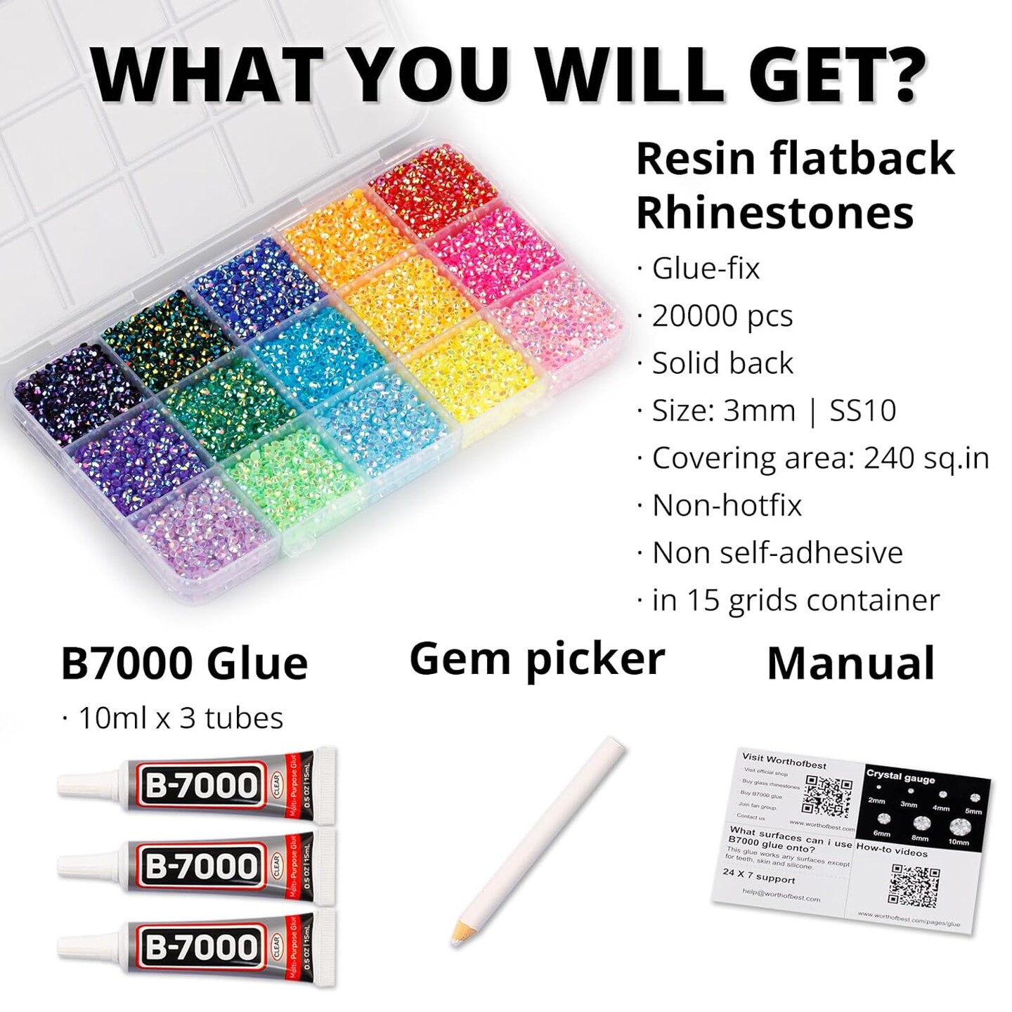 20000Pcs Flatback Jelly Rhinestones – Multicolor Gems with B7000 Glue