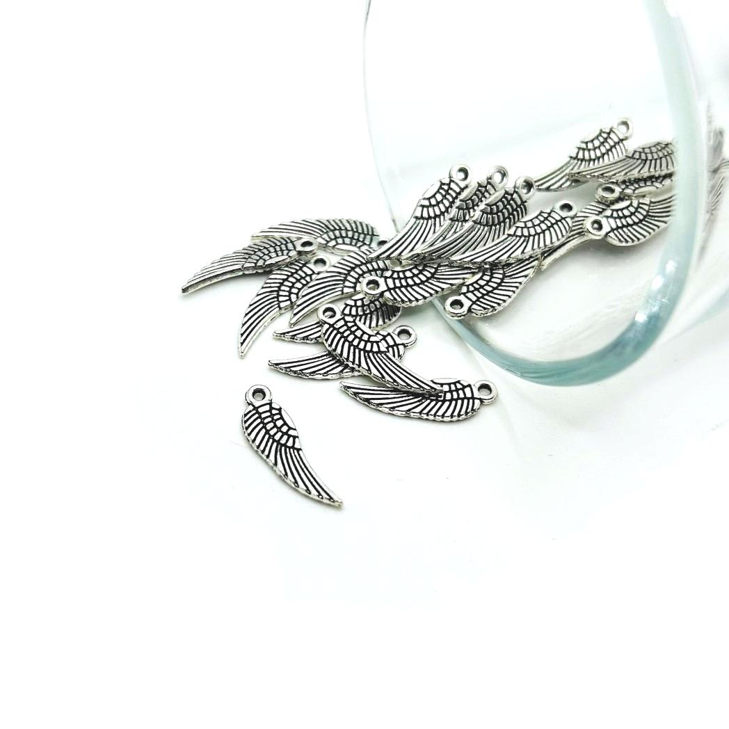 Tiny Silver Angel Wing Charms, 15x7mm