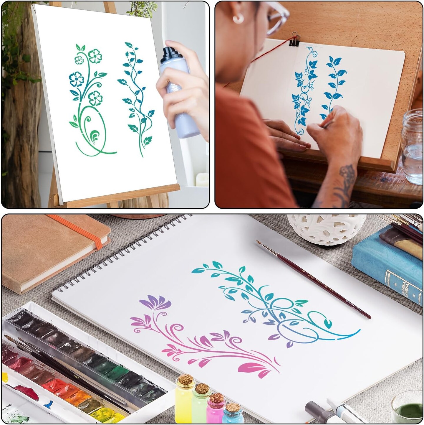 12pcs Leaf Vine Stencils, Leaves &#x26; Flower Stencil