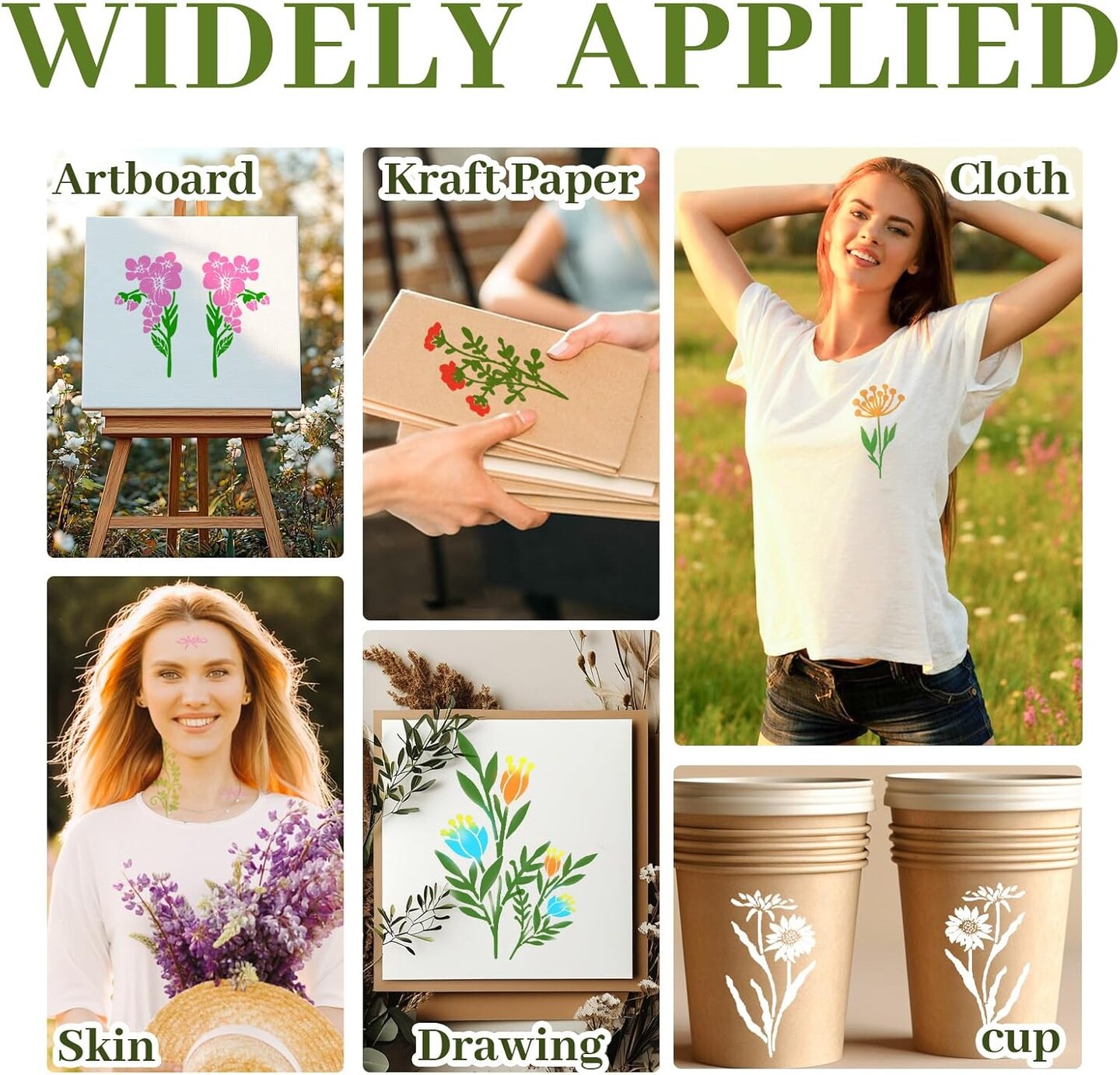 18 Reusable Flower Stencils for Painting – Large Floral Templates with Leaf & Vine Designs for Wood, DIY Crafts, Home Décor, and Furniture Art