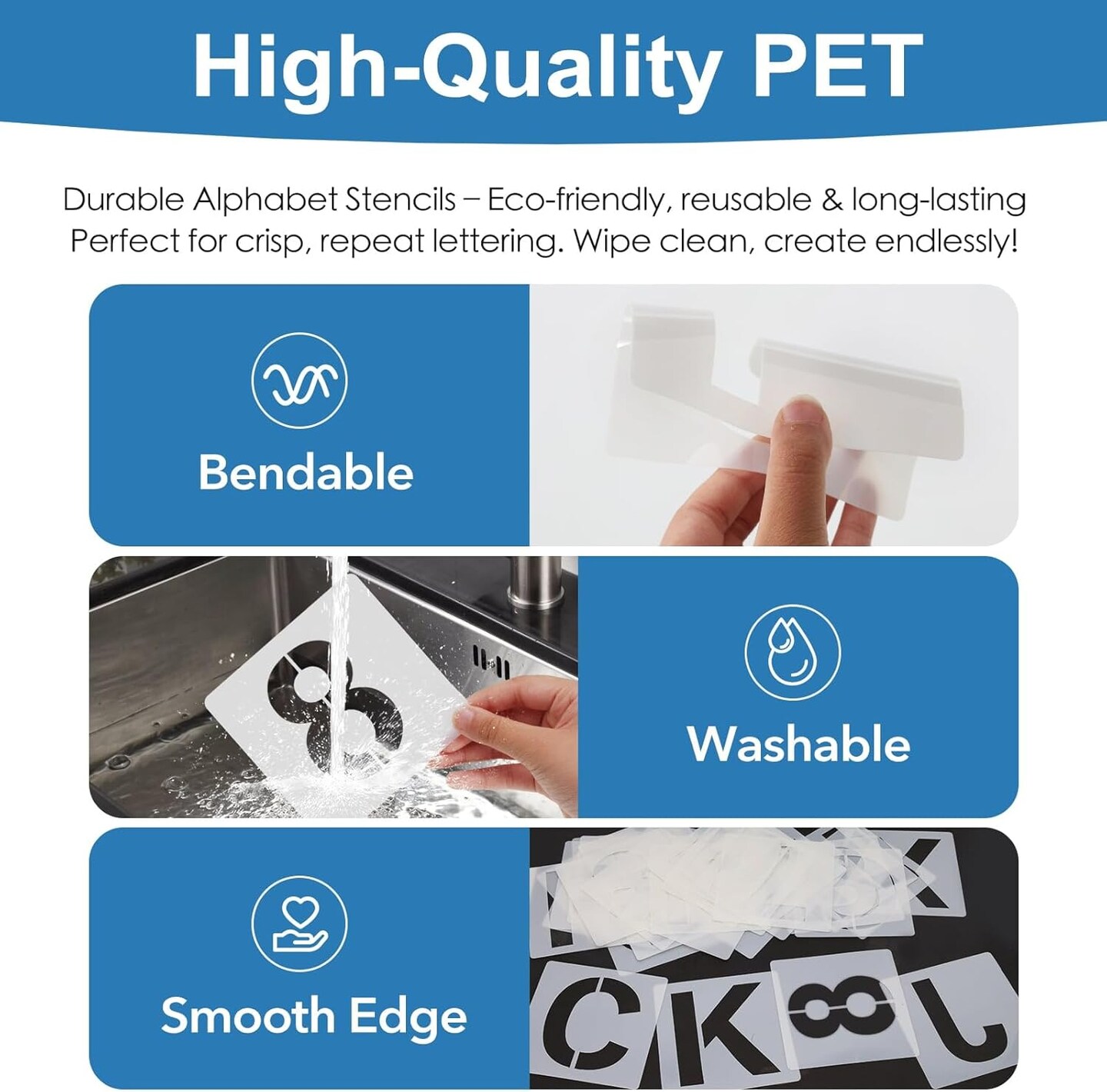 36PCS Alphabet & Number Stencils for Crafts Reusable, (4 Inch)