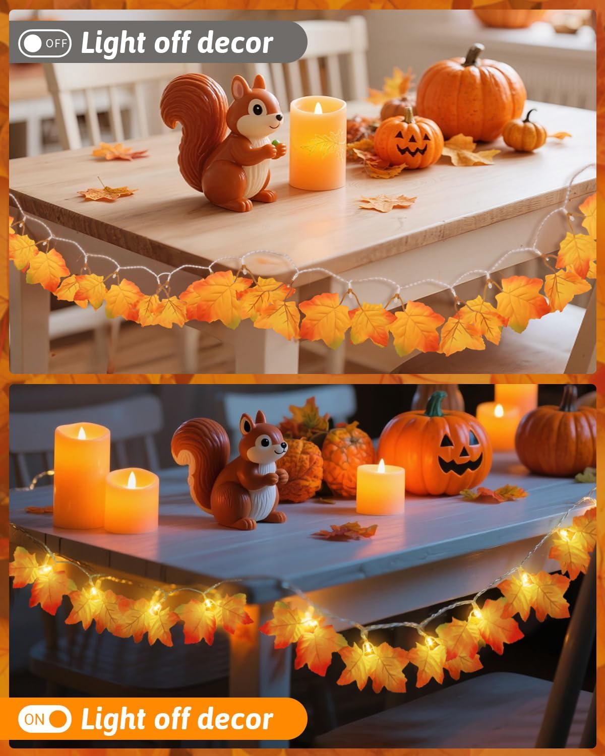 2Pack [8 Lighting Modes &#x26; Timer] Fall Decor Maple Leaf Garland