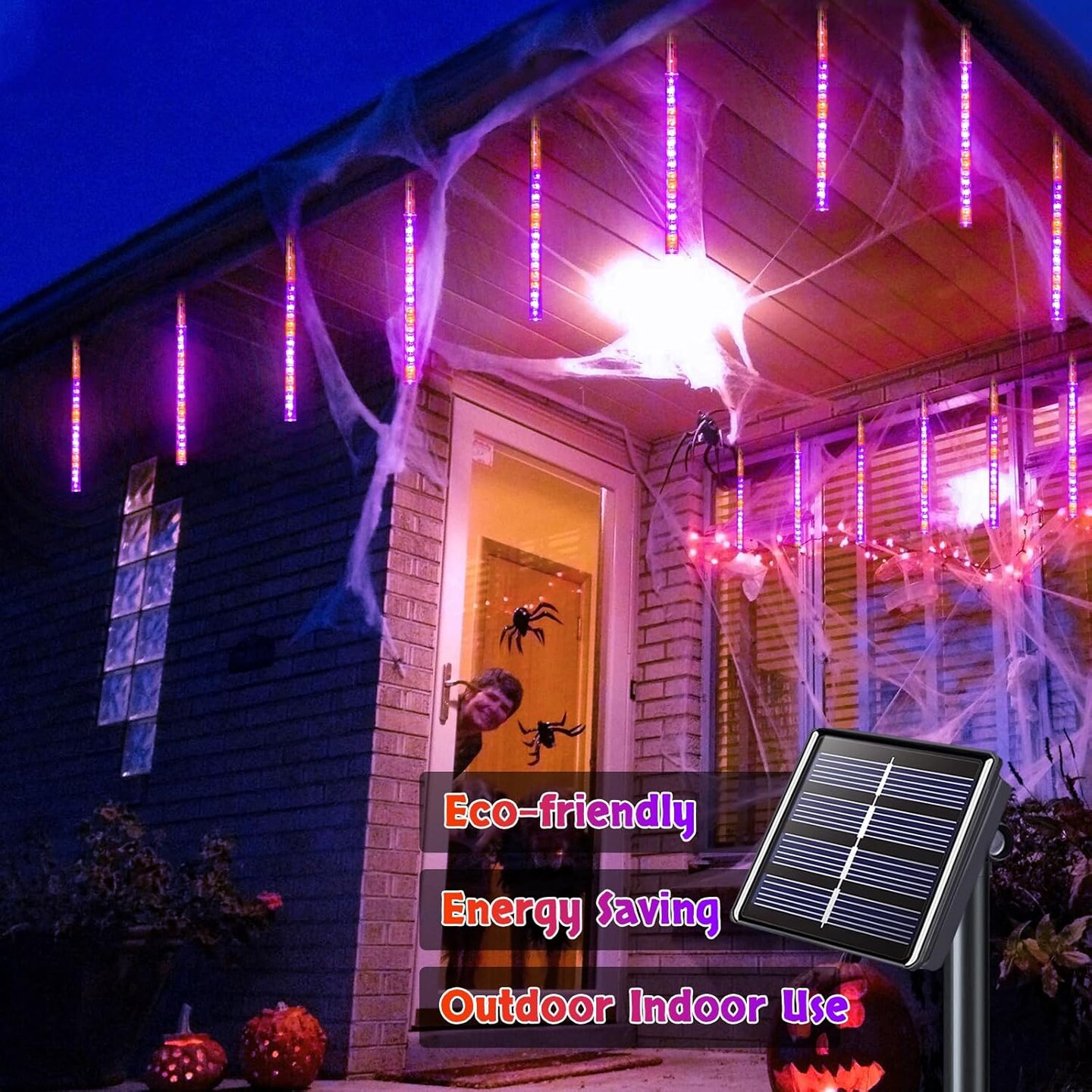 144 LEDs Orange and Purple Solar Halloween Lights Outdoor
