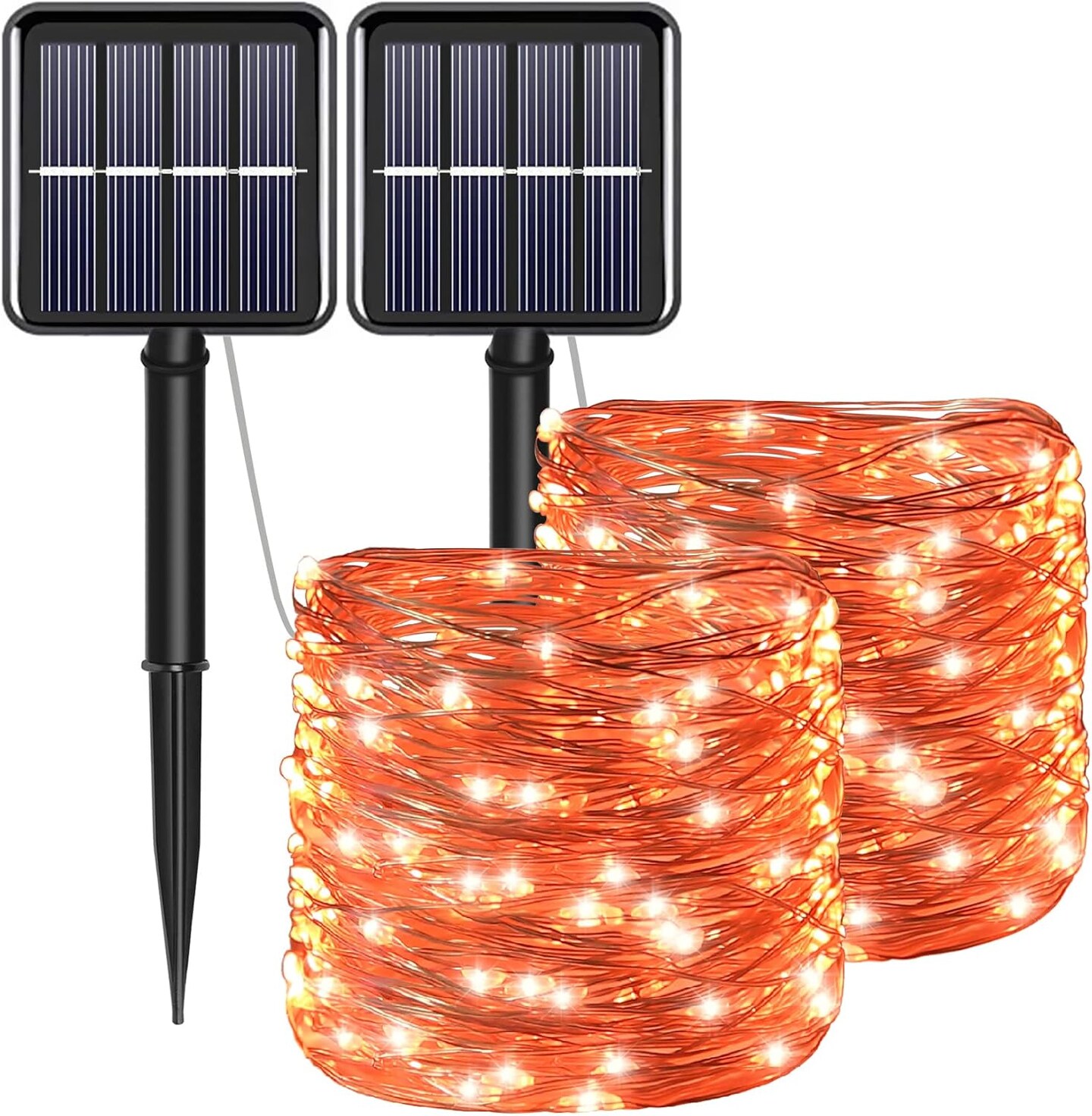 2 Pack 200 LED Orange Solar String Lights – Fall & Halloween Outdoor Decoration, 8 Modes, Waterproof (Orange)