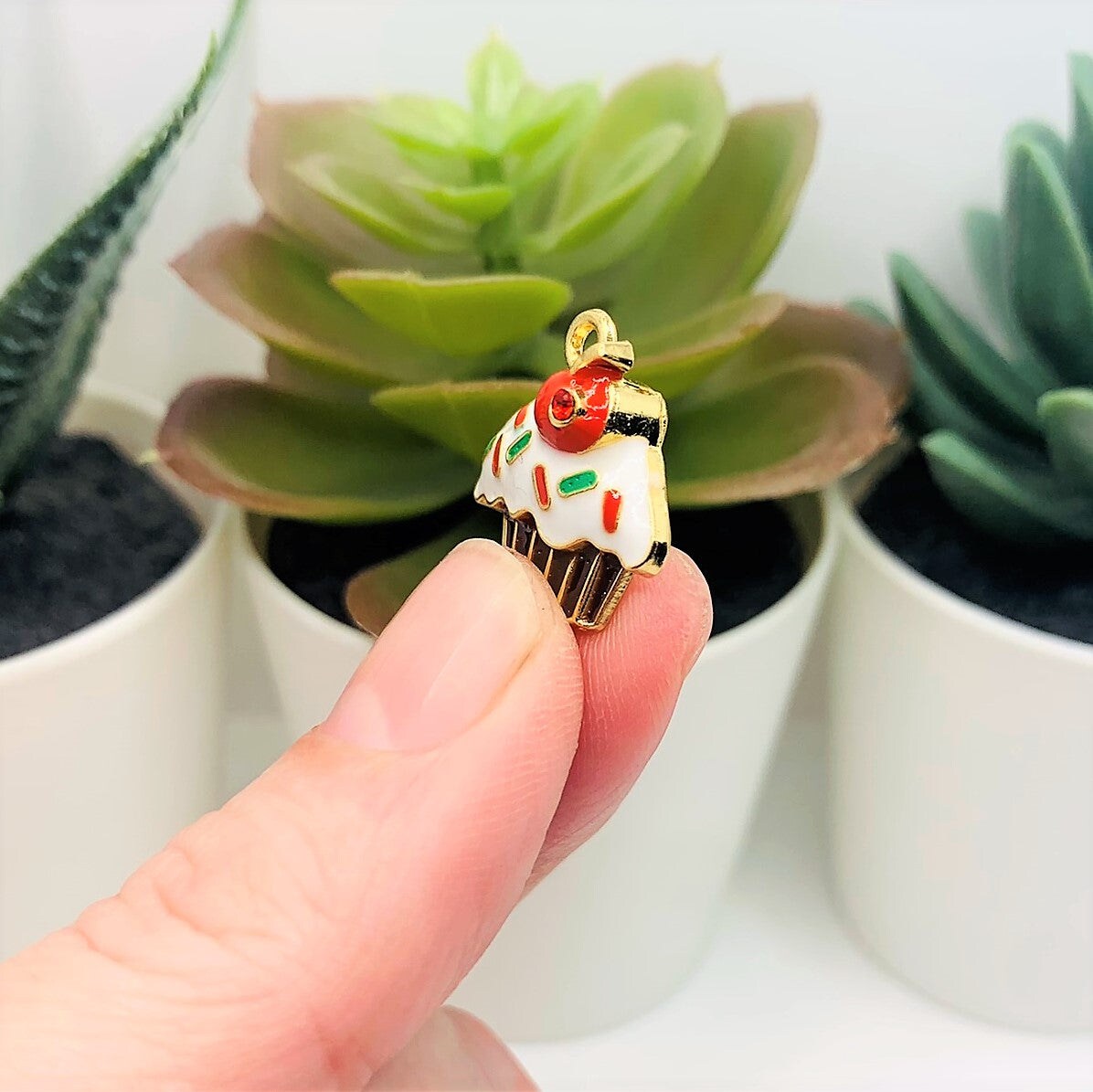 Enamel Cupcake with Sprinkles Charm, 19x18mm