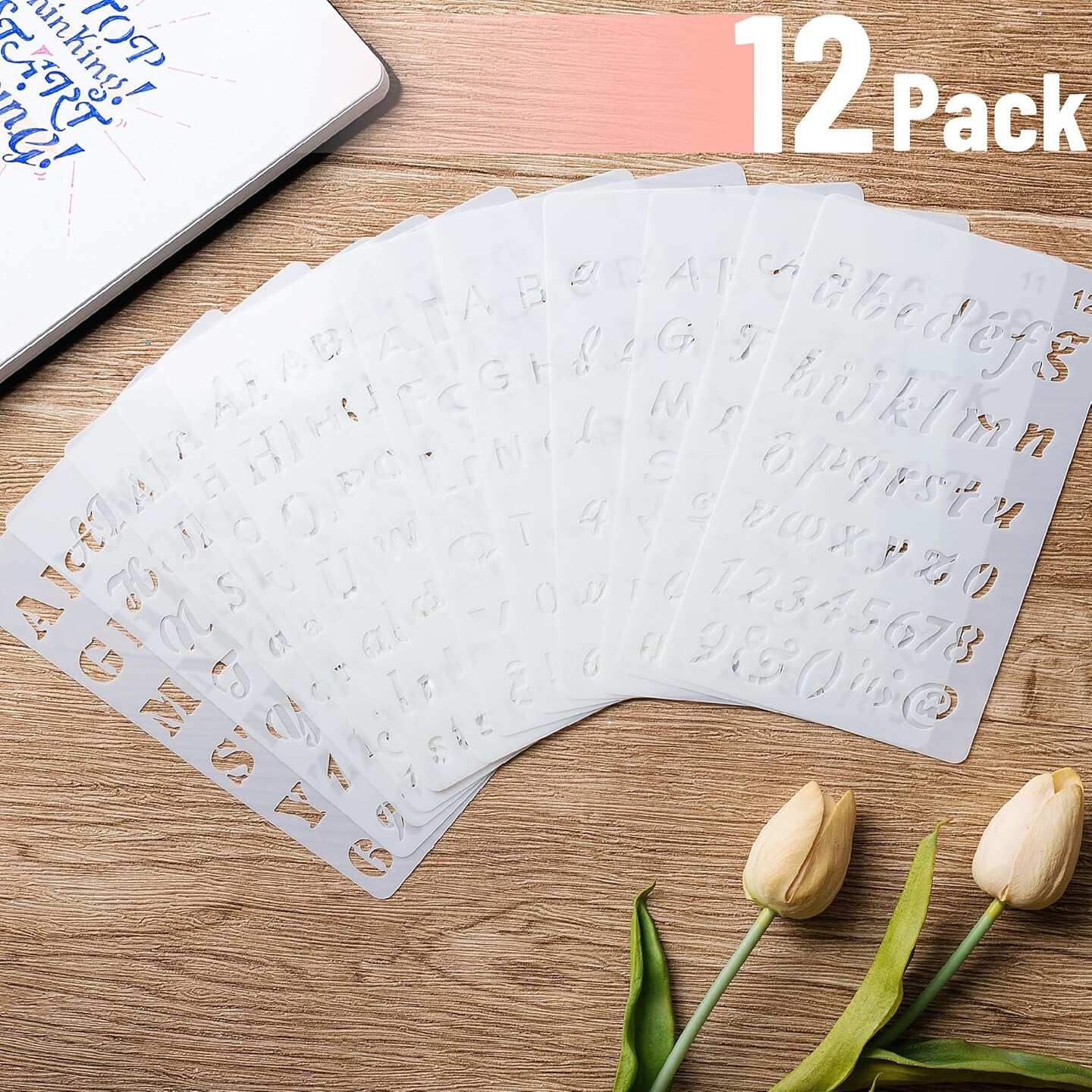 12 Pack Letter Stencils - 4 x 7 Inch