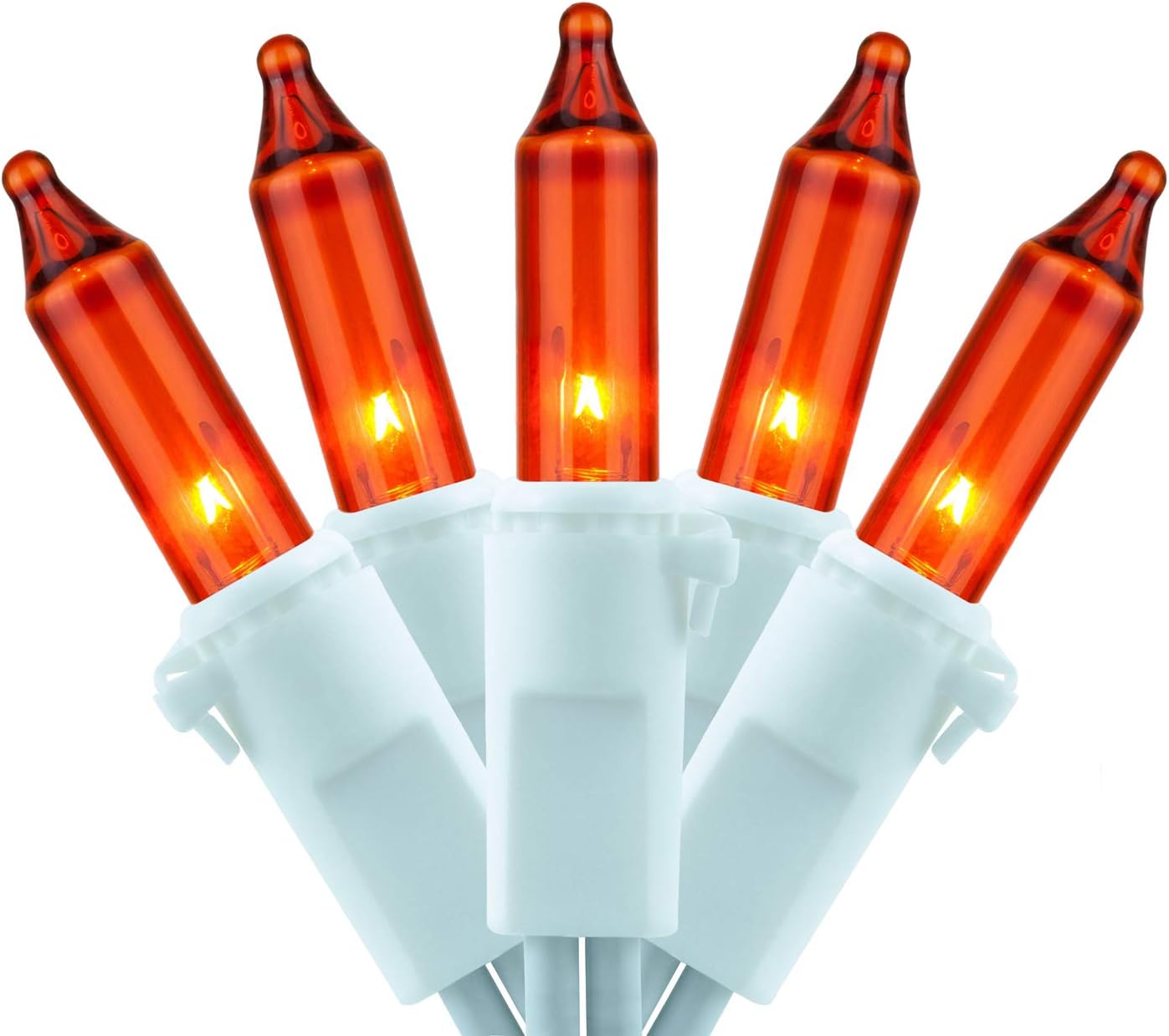 200 Orange Christmas Lights – 2-Pack, 33 ft, 100 Count Each, UL Certified Incandescent String Lights (Orange – White Wire)