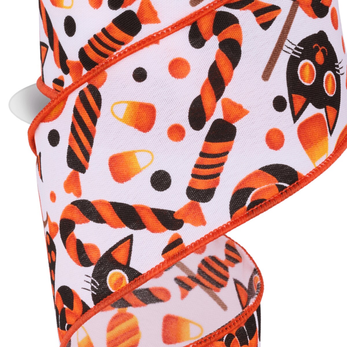 2.5&#x22; Pumpkin Cat Candy Ribbon: White (10 Yards)