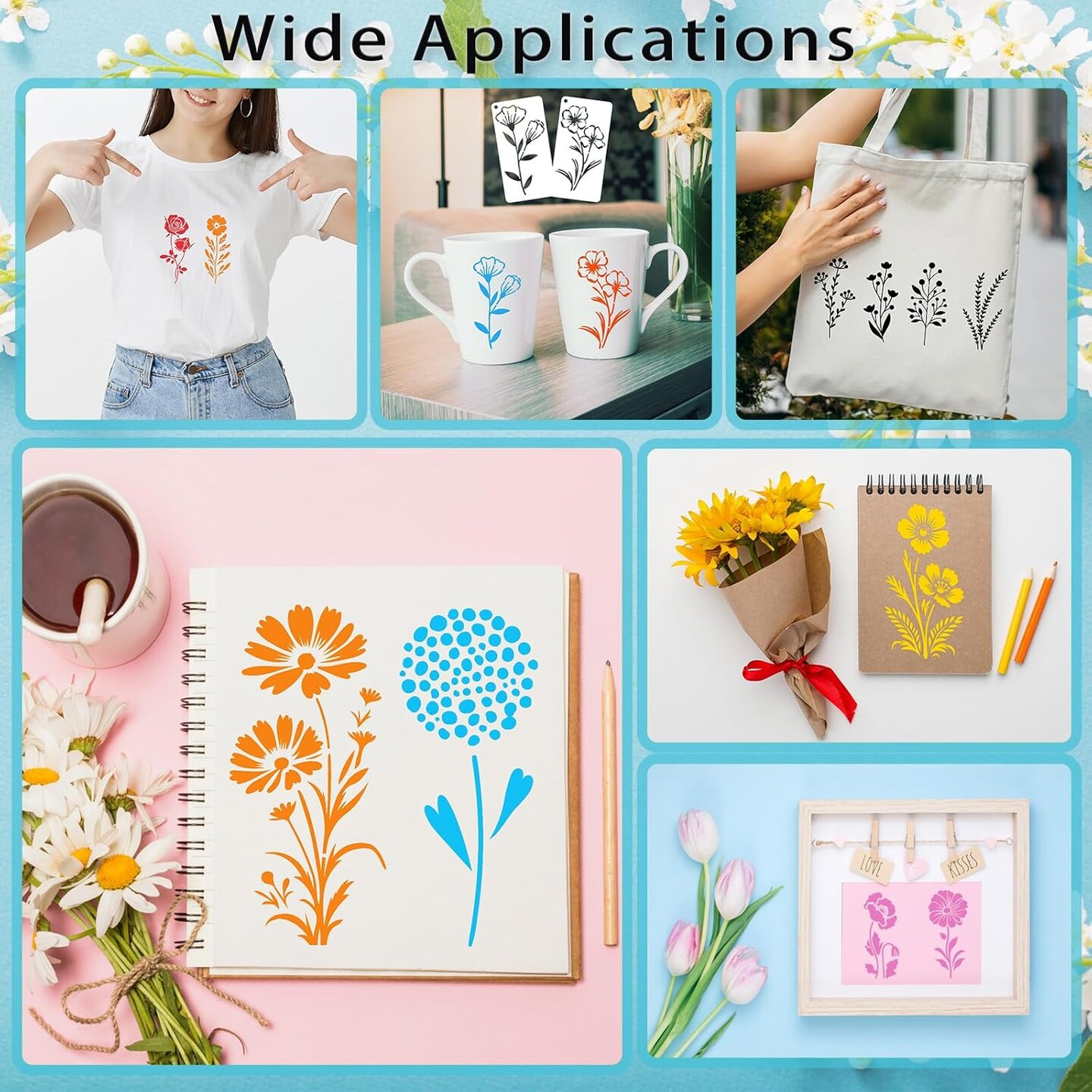 32 Pcs Wildflower Stencils for Painting on Wood, Reusable Flower Leaf