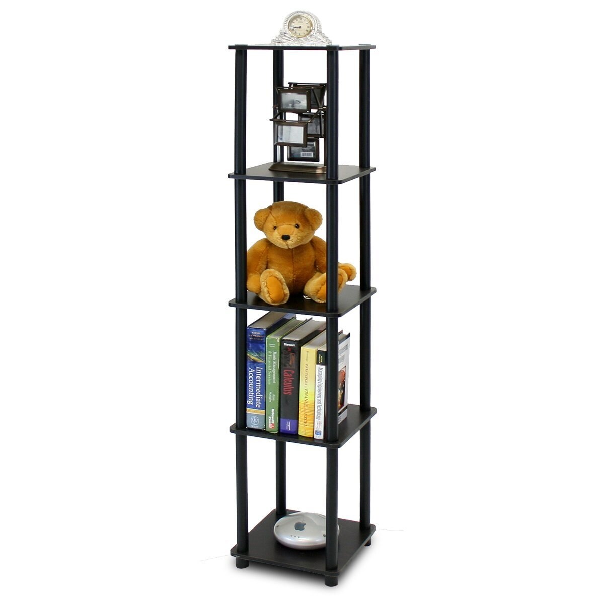 Space-Saving Espresso Black 5-Tier Corner Display Shelf Bookcase for Bathroom and Kitchen Use
