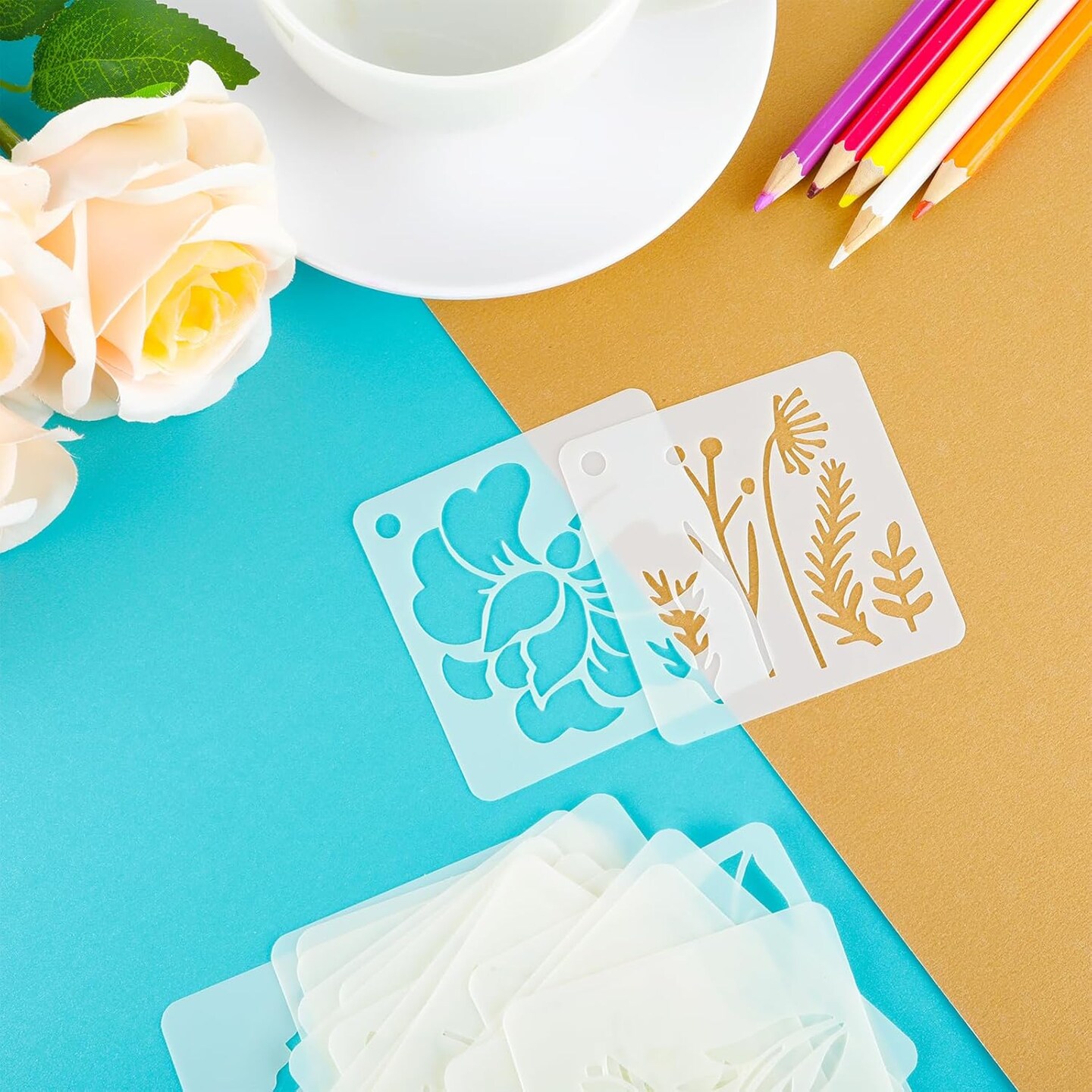 20 Pcs 2.95 Inch Flower Stencils for Crafts, Rock Painting, Home