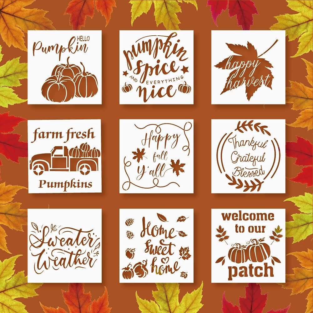 9 Pieces Reusable Thanksgiving Stencils for Painting on Wood