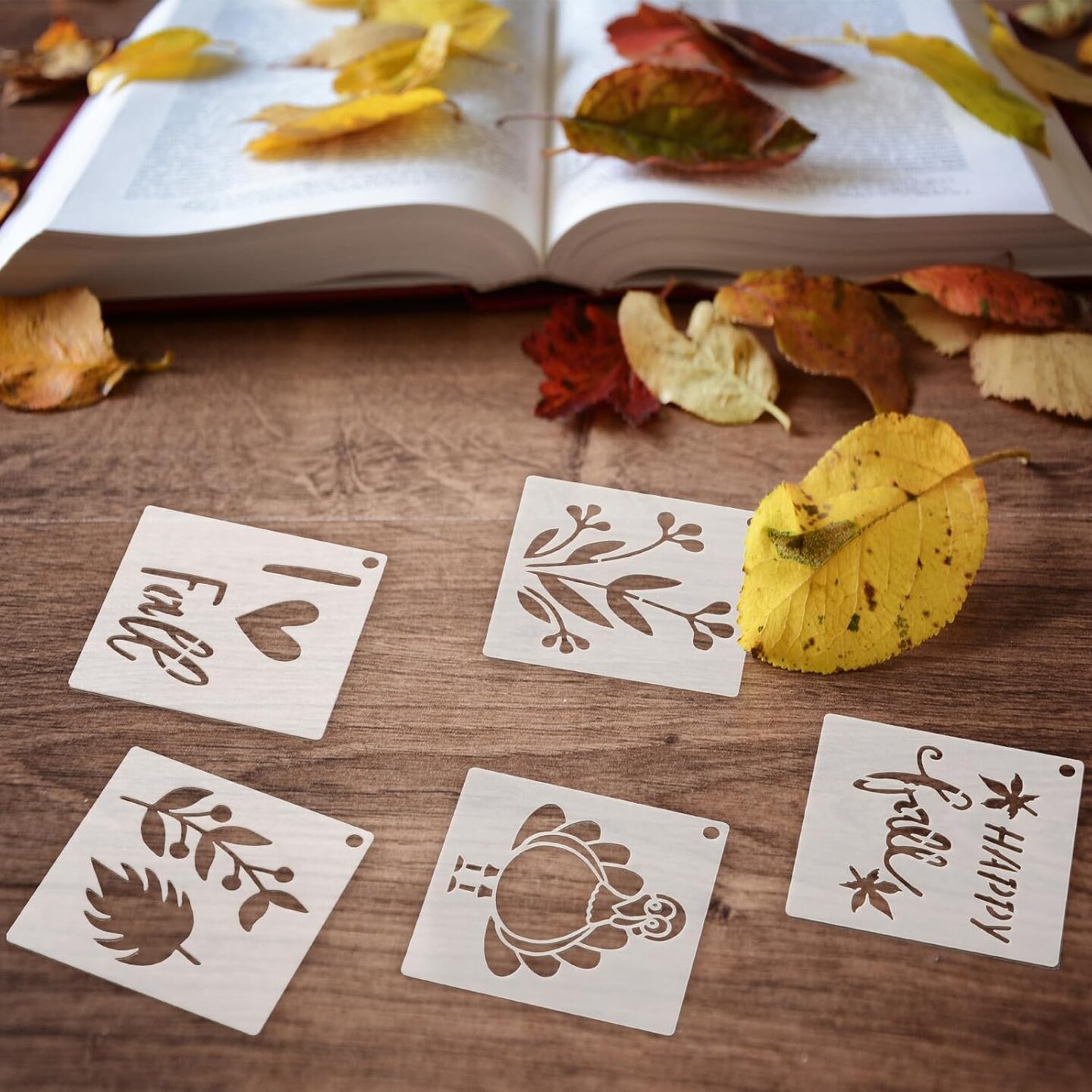 100 Pcs Stencils for Painting on Wood Reusable Stencil 2 x 2 Inch(Maple, Pumpkin)