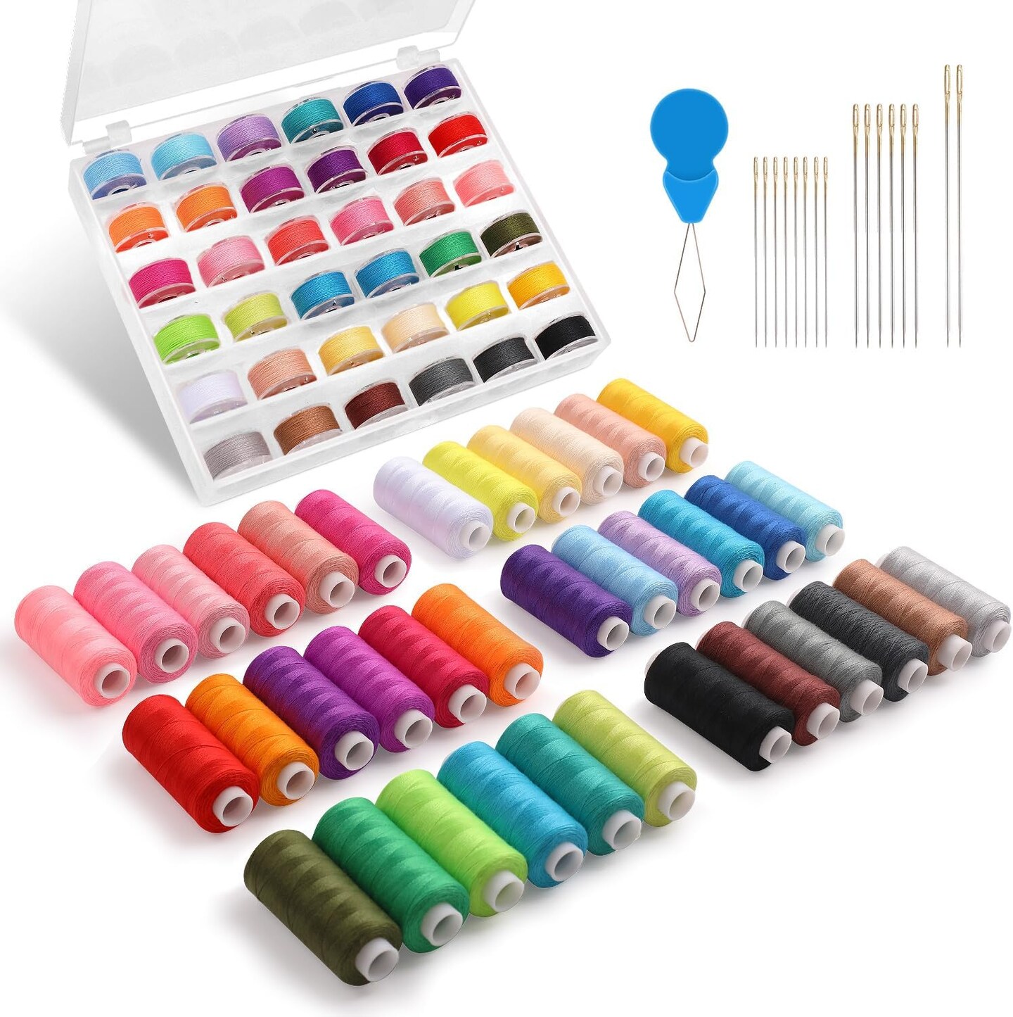 72-Piece Sewing Thread Kit – 36 Colors, 400 Yards per Spool, Polyester Prewound Bobbins with Needles & Threader for Hand and Machine Sewing, DIY & Home Crafts