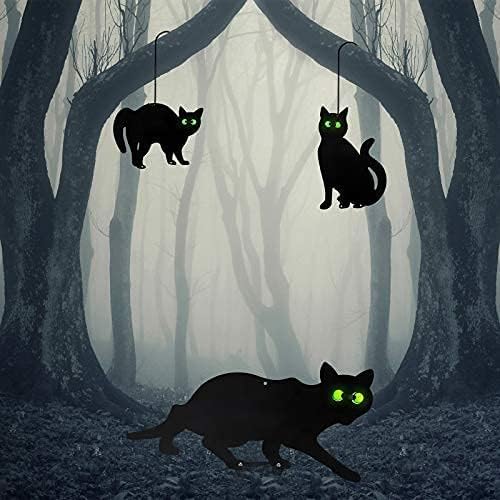 3 Pack Halloween Metal Black Cats with Reflective Eyes