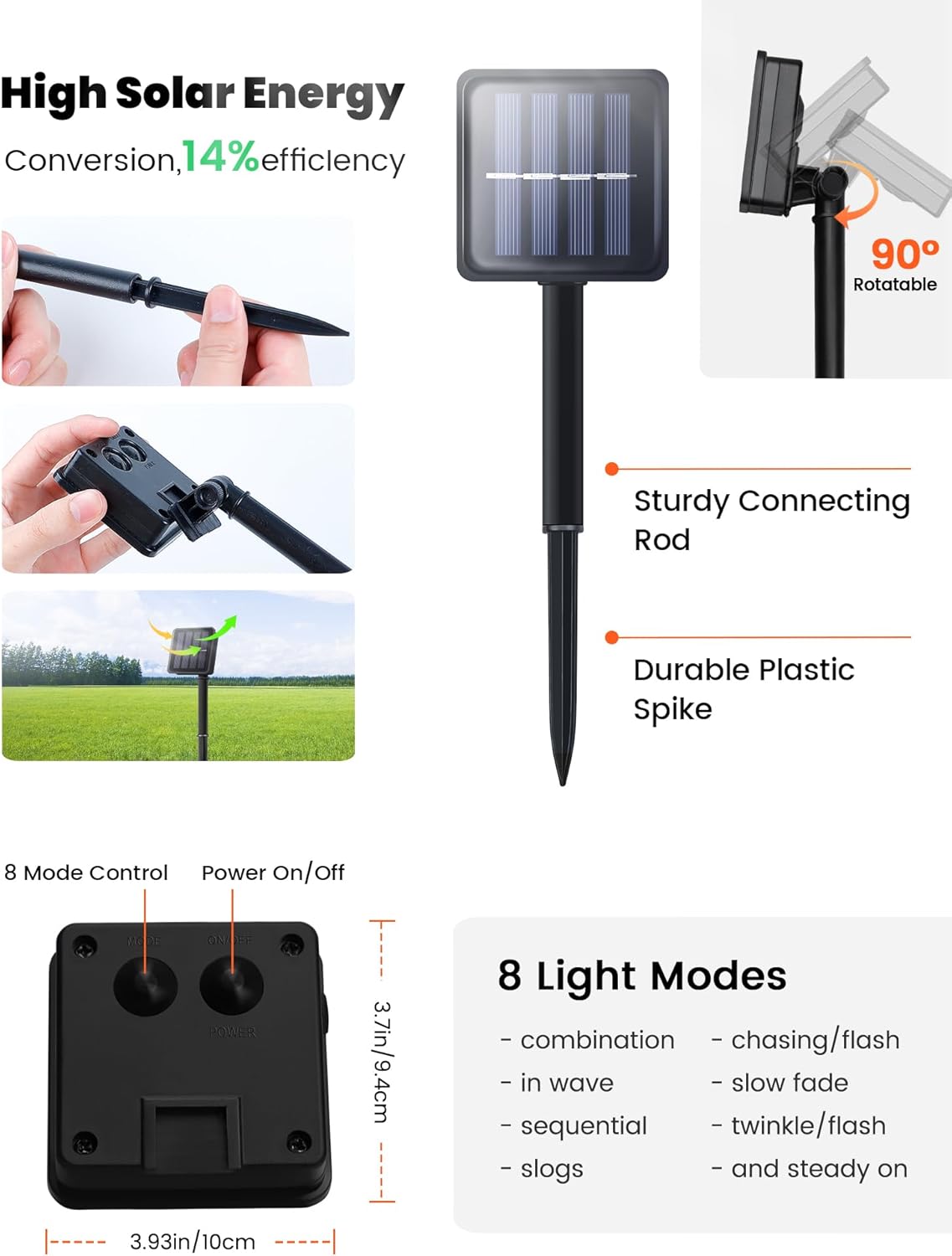 2 Pack 33ft Orange Solar Fairy Lights – 100 LED Outdoor String Lights for Halloween, Thanksgiving, Christmas & Yard Decor (Orange,2pcs)