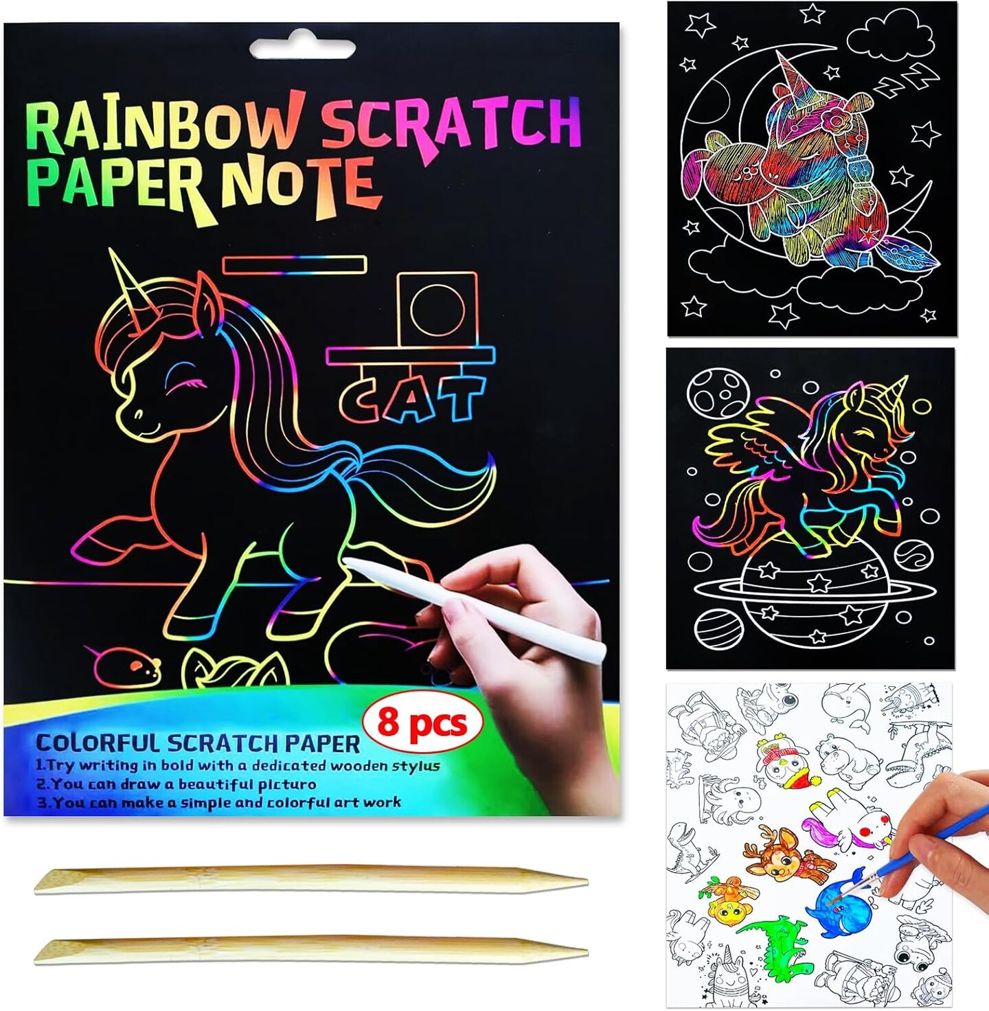 Unicorn Scratch Art for Kids – Rainbow Scratch Paper Craft Set with Styluses, Fun Arts & Crafts for Girls & Boys Ages 4–8, Great for Christmas, Parties & Stocking Stuffers (Unicorn)