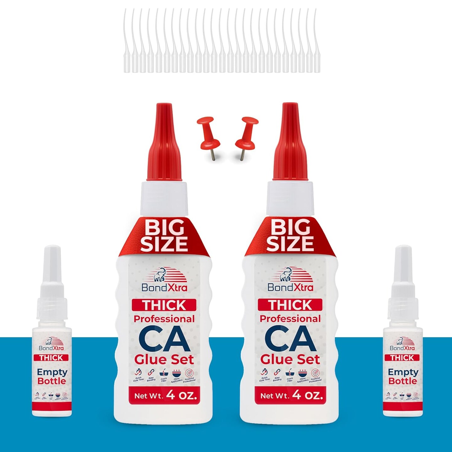 BONDXTRA BX8 Thick CA Glue 8 oz. Set – Premium Super Glue Kit for Woodworking, Crafts & DIY, Fast-Drying, Clear Cyanoacrylate Adhesive with Microtips