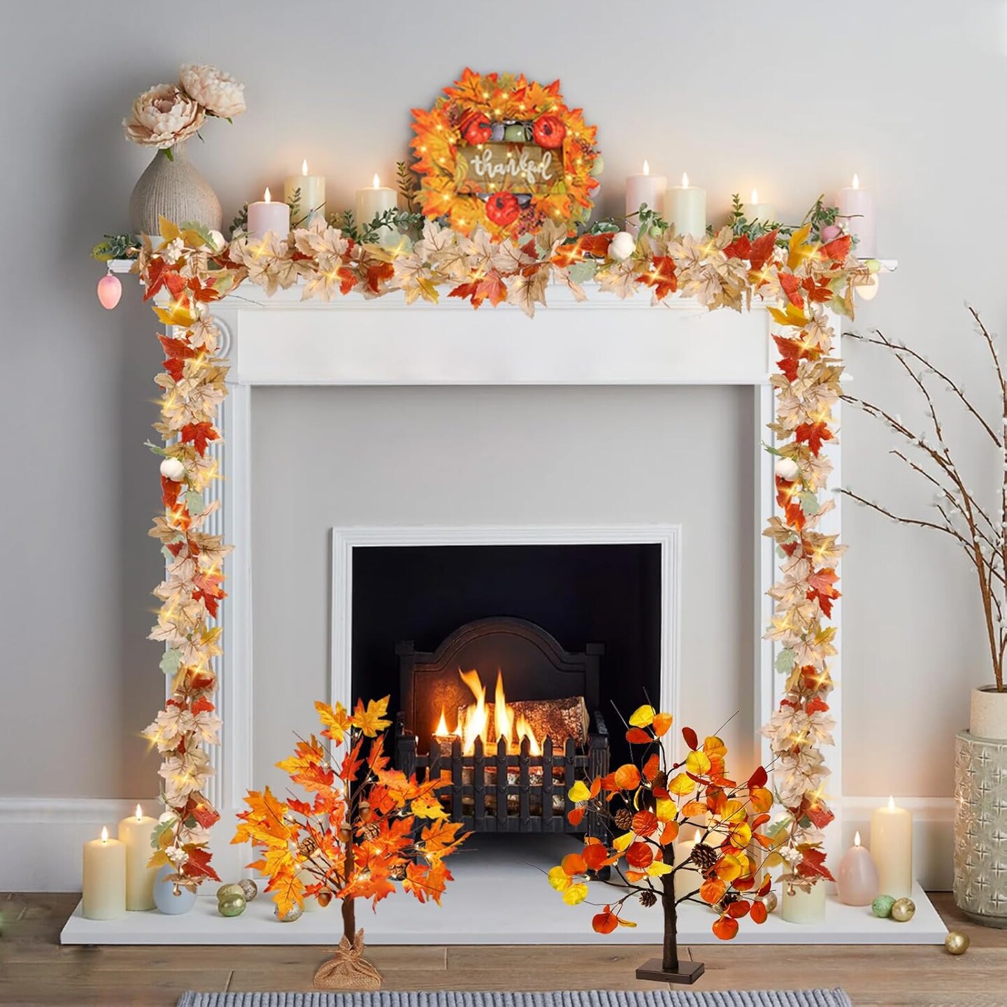 2 Pack Fall Leaves Garland with Lights - 5.6FT
