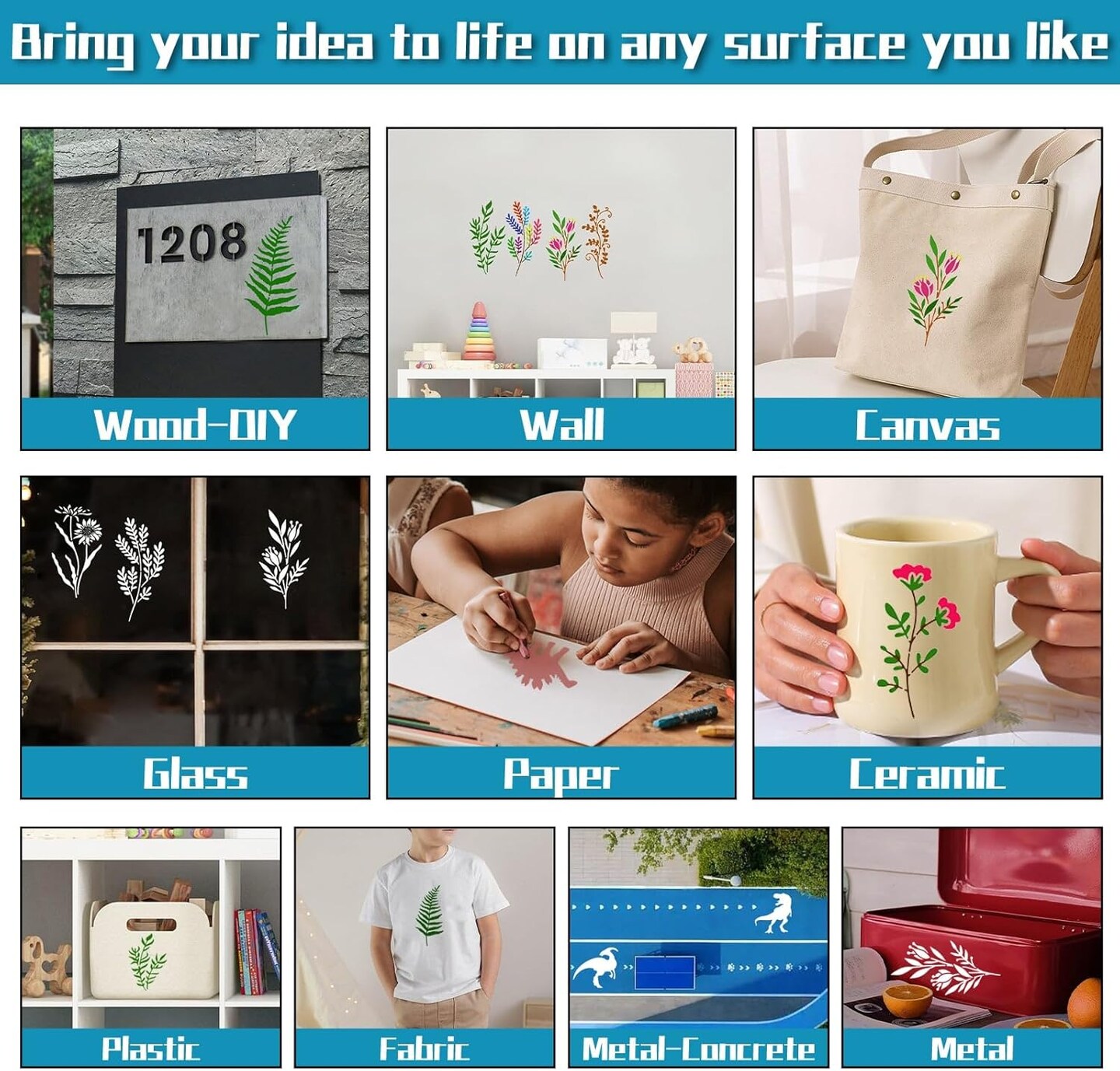 Flower & Leaf Stencils for Painting – 18PCS 6×3 Inch Reusable Plastic Botanical Stencils for Crafts, Wood, Wall, Canvas, Card Making & Home Décor