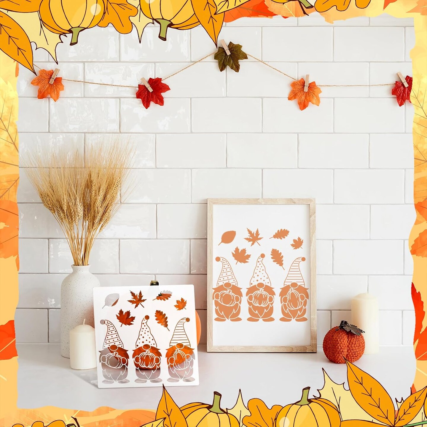 14 Pieces Fall Pumpkin Stencils for Doormat Painting Hello Pumpkin Welcome
