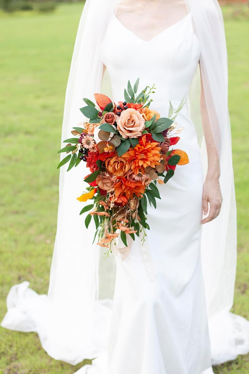 11&#x22; Burnt Orange Wedding Bouquet