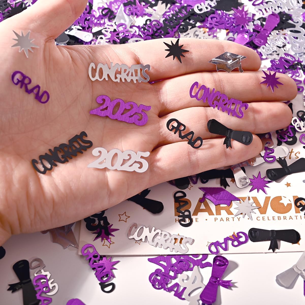 2026 Graduation Confetti – Black, Purple & Silver Metallic “Class of 2026” Table Scatter, 1000 PCS Graduation Party Decorations & Photo Props