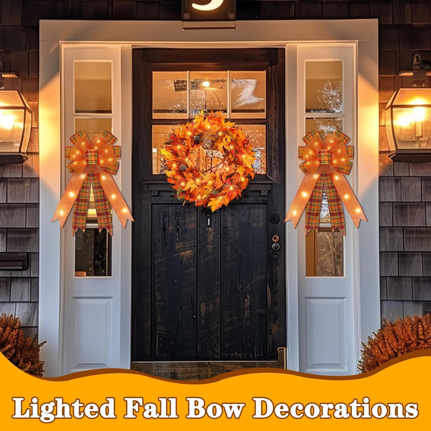 [ 2 Pack &#x26; Timer ] Prelit Fall Wreath Bows