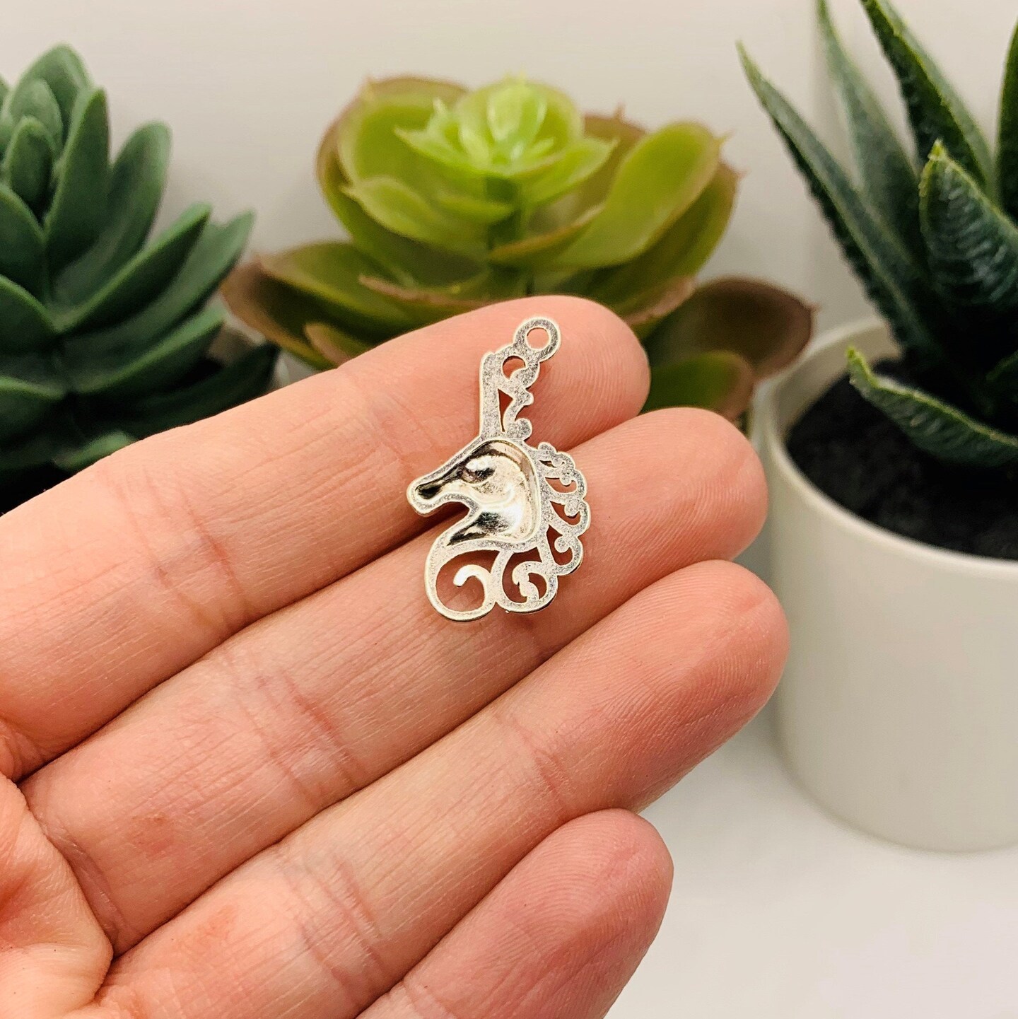 Silver Unicorn Head Charms, 26x15.5mm